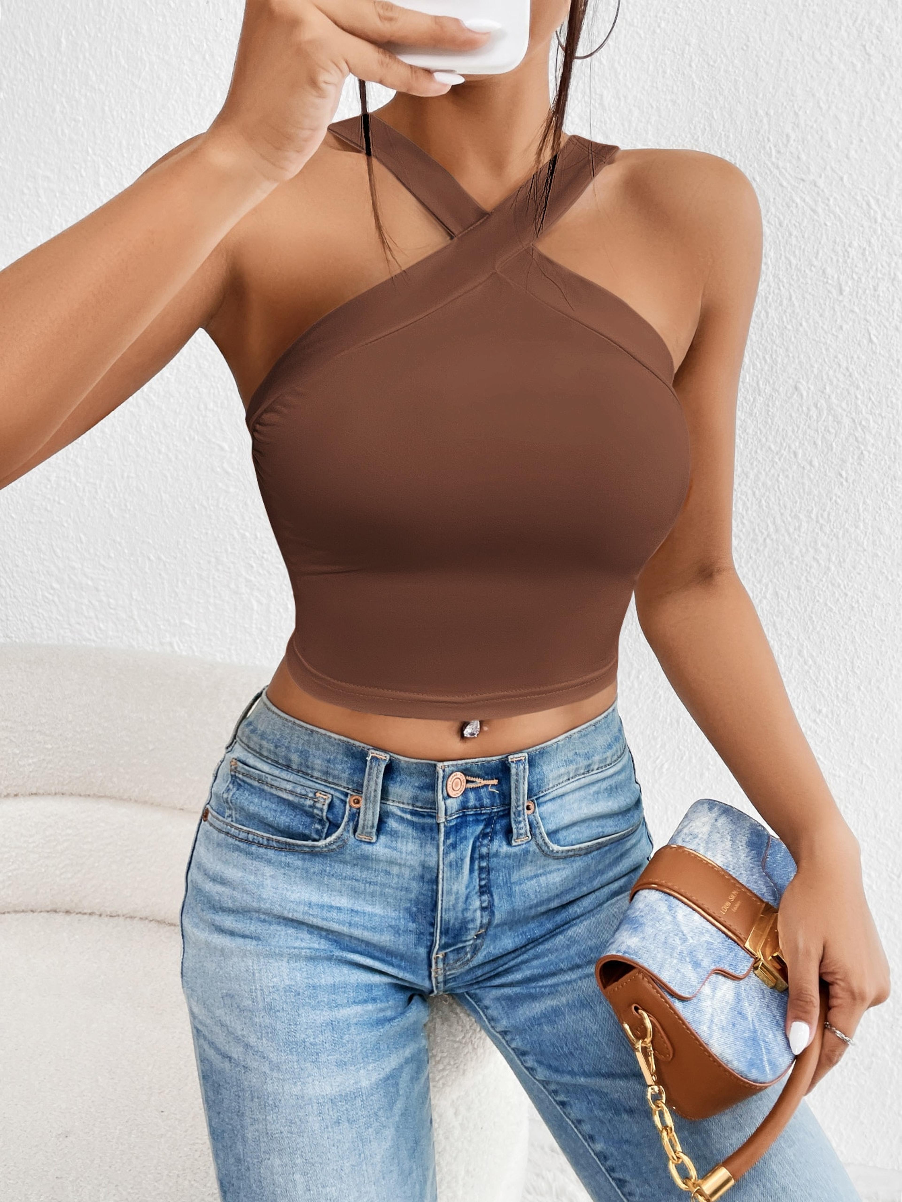 Summer Sculpt Cropped Halter Top For Women Slim Fit Backless Tank 2
