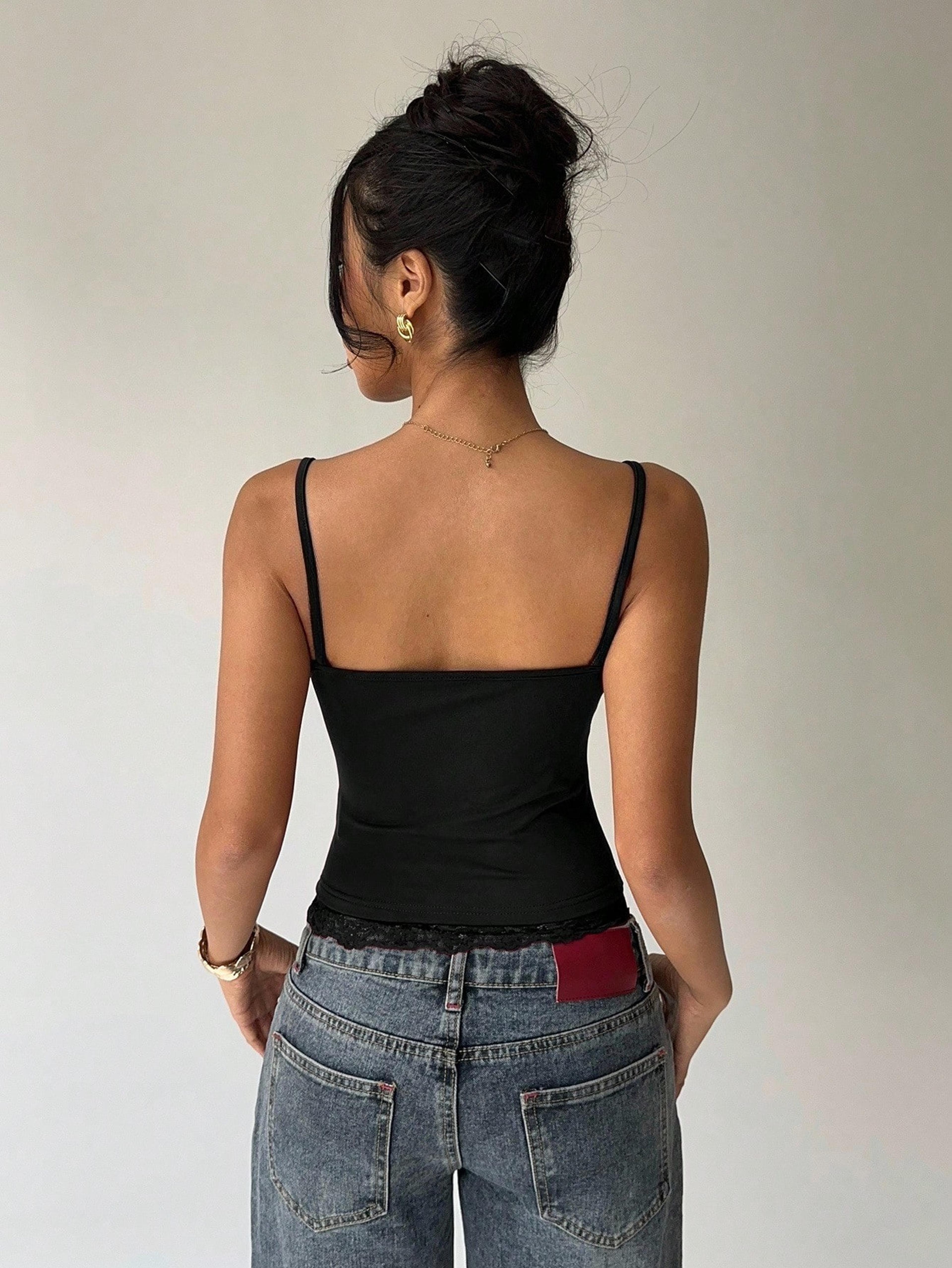Elegant Lace Trim Cami Top Backless Slim Fit Crop Tank Top For Women 3