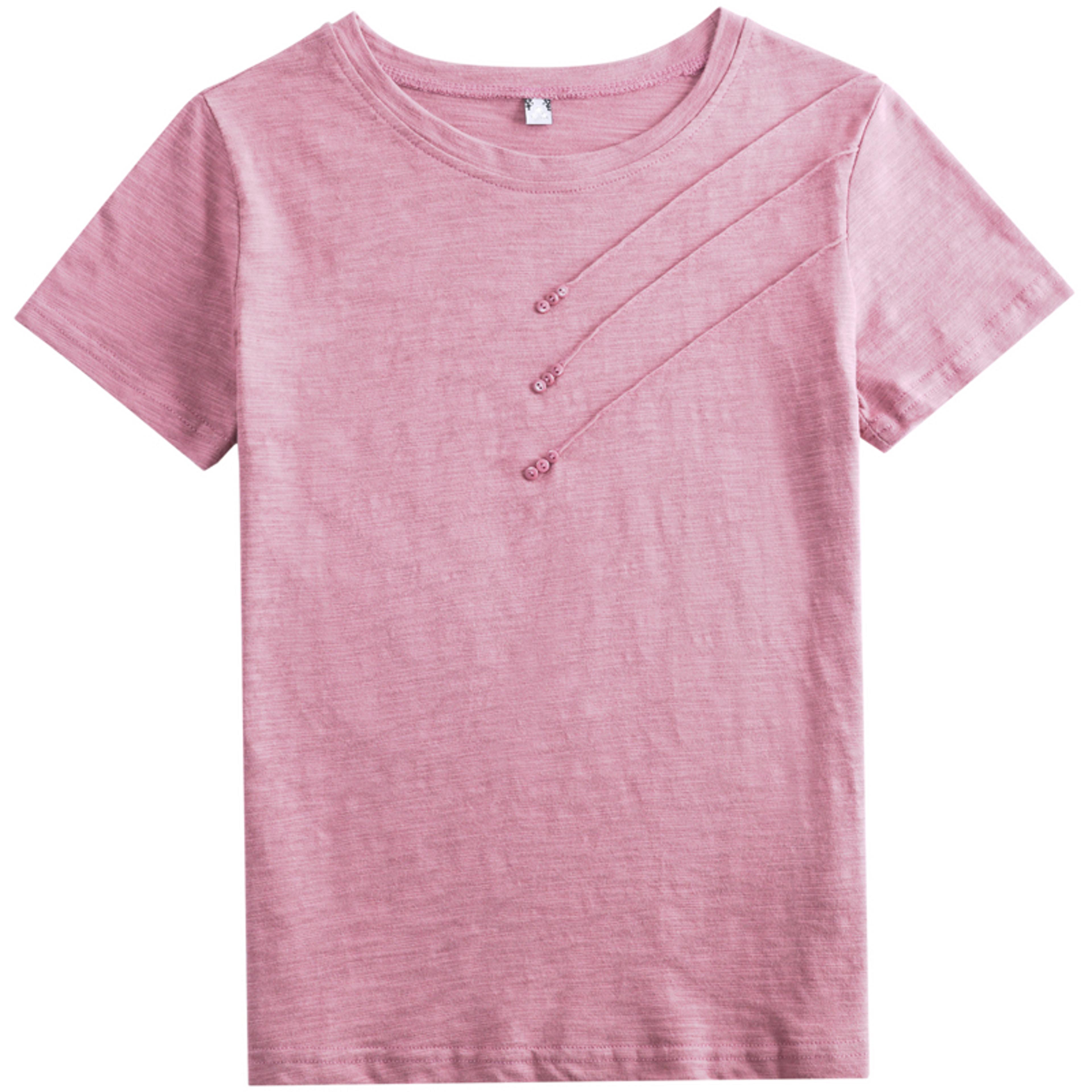 Slub Cotton Button Detail Casual T Shirt For Women Soft Loose Summer Basic Tee 3