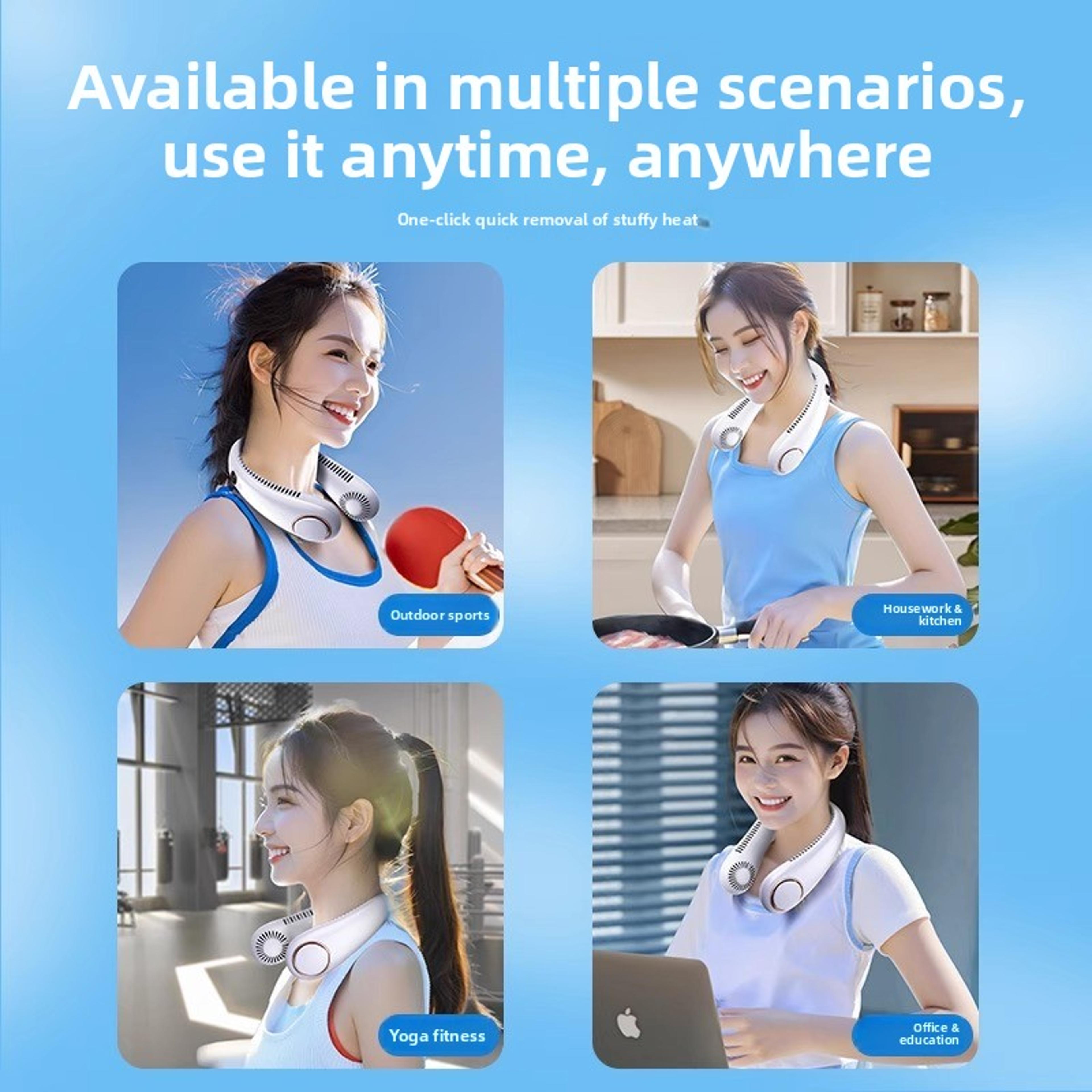 Portable Bladeless Neck Fan With LED Display Rechargeable Personal Cooling Fan 7
