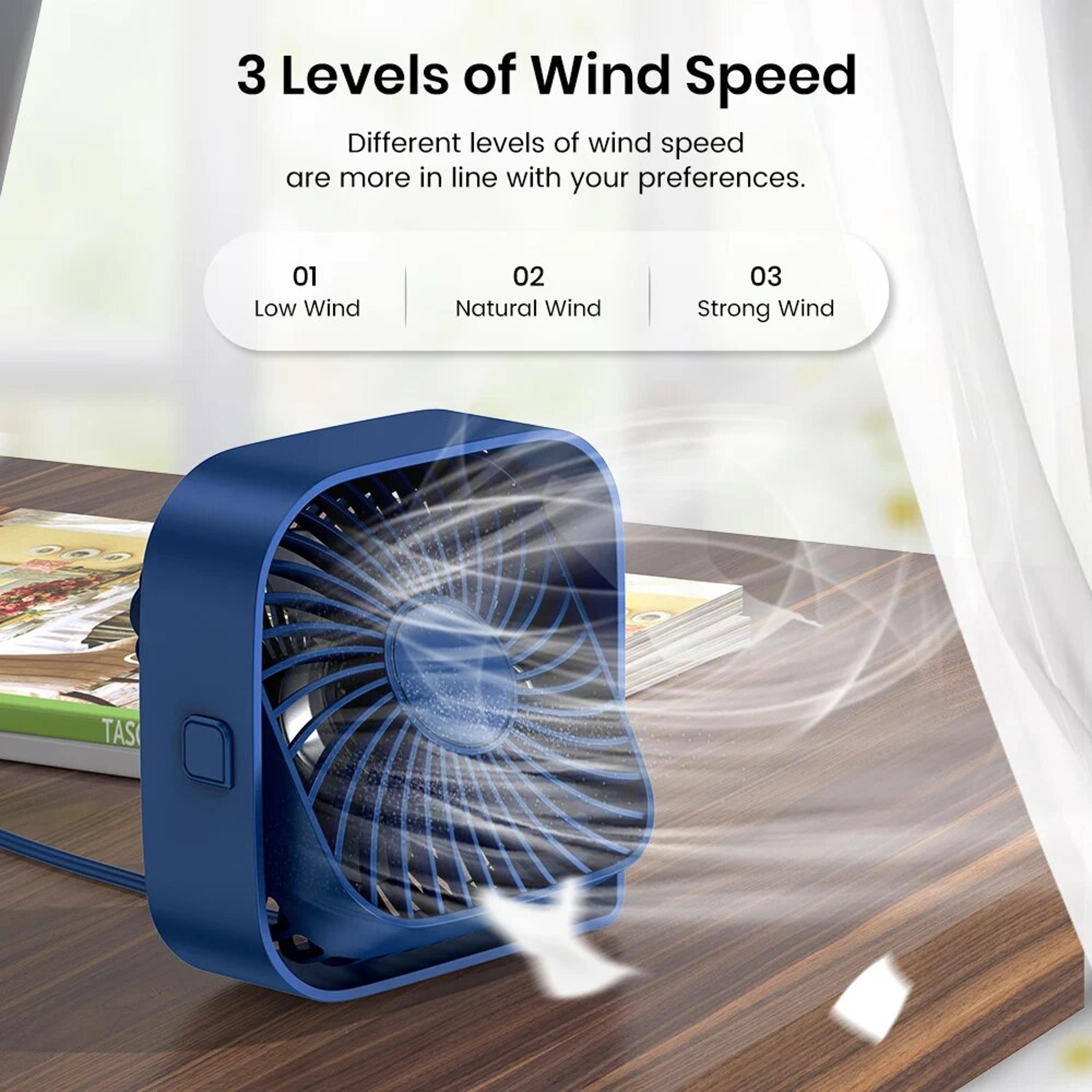 Portable USB Desk Fan With 360 Adjustable Head Quiet Speed Mini Personal Fan 5