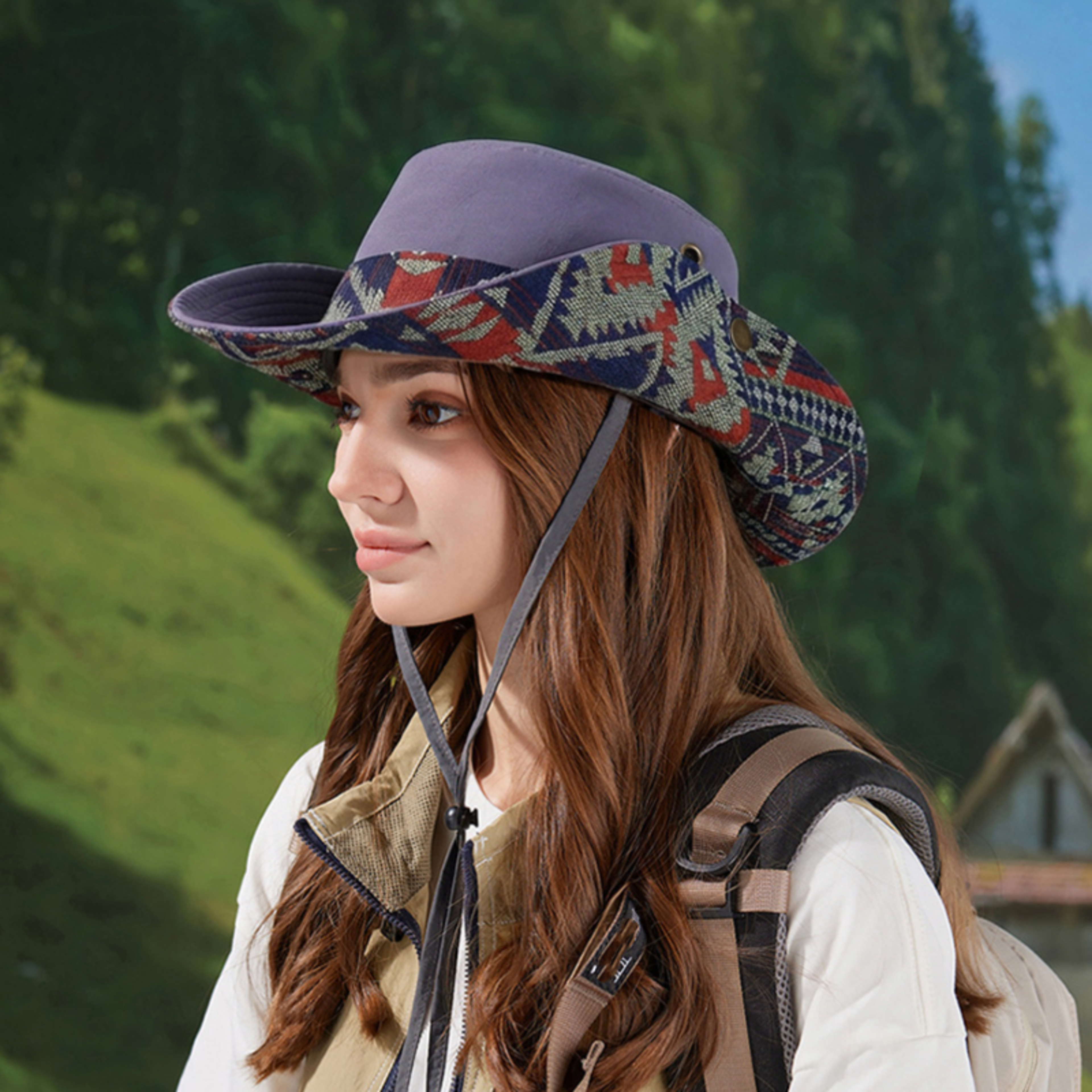 Wide Brim Hiking Sun Hat With Windproof Chin Strap Foldable Outdoor Boonie Hat 7