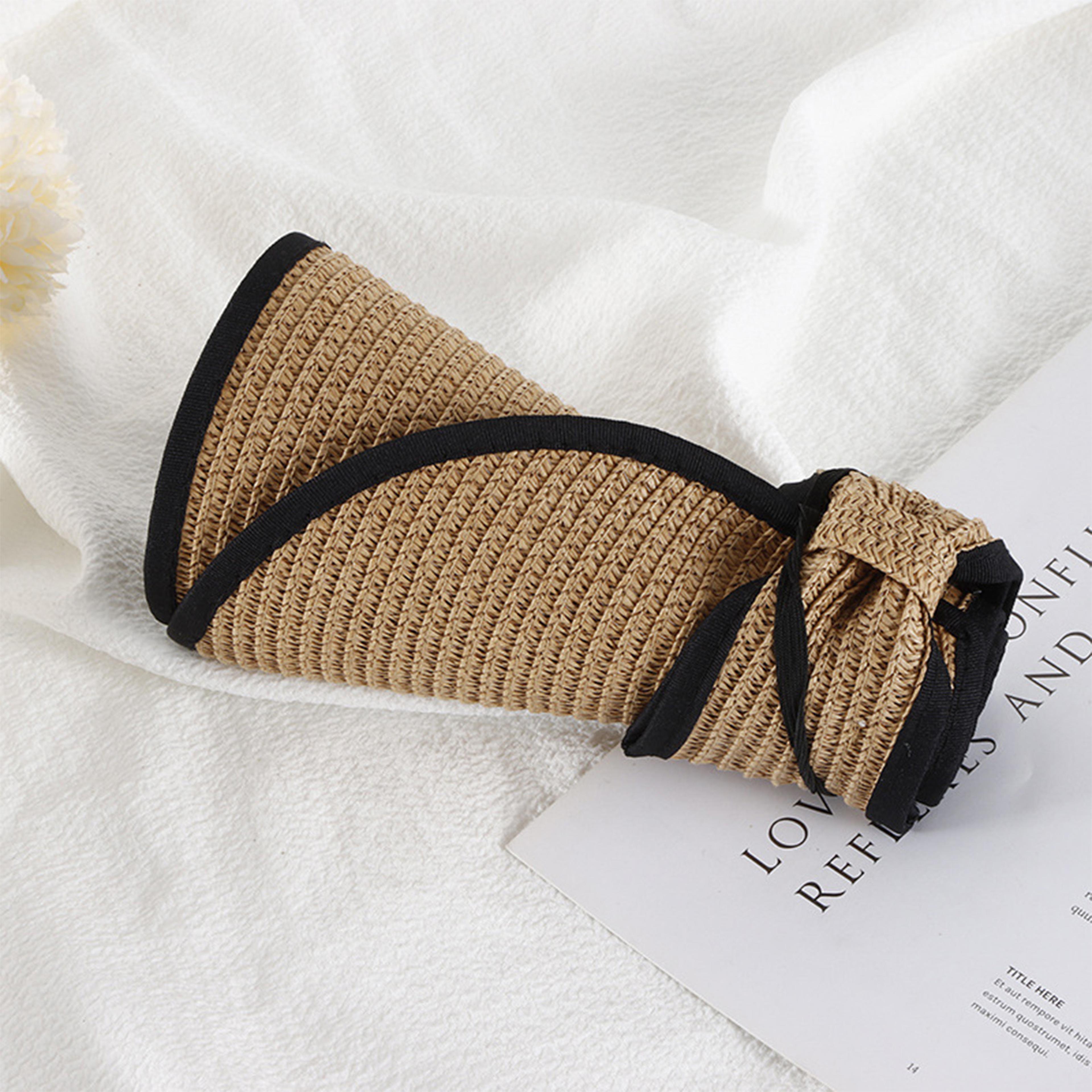Wide Brim Straw Hat For Women Foldable Beach Sun Hat With Bow Accent 6
