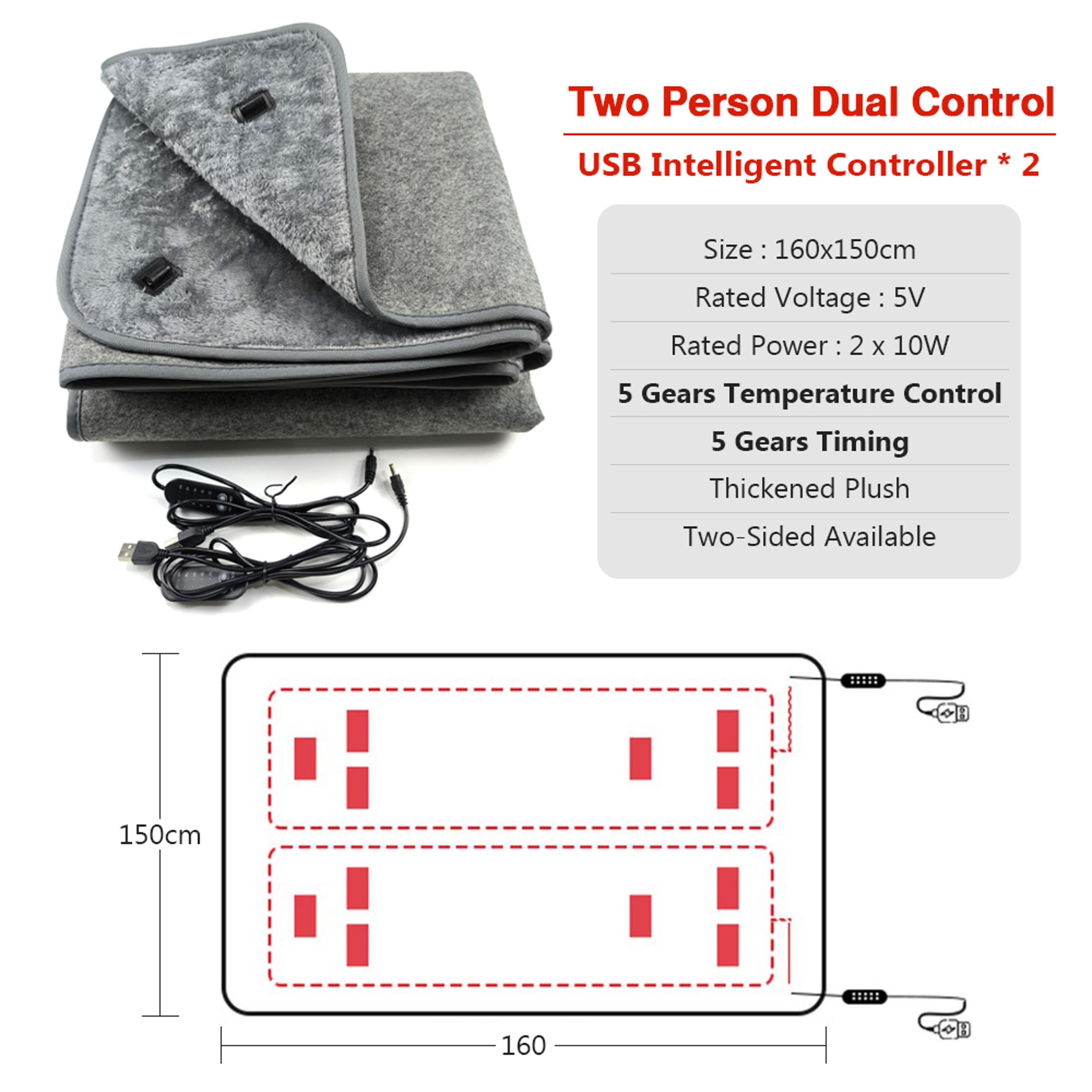 USB Electric Heating Blanket Adjustable Temperature Heating Pad With Timing Plush Winter Warmup Ove 5