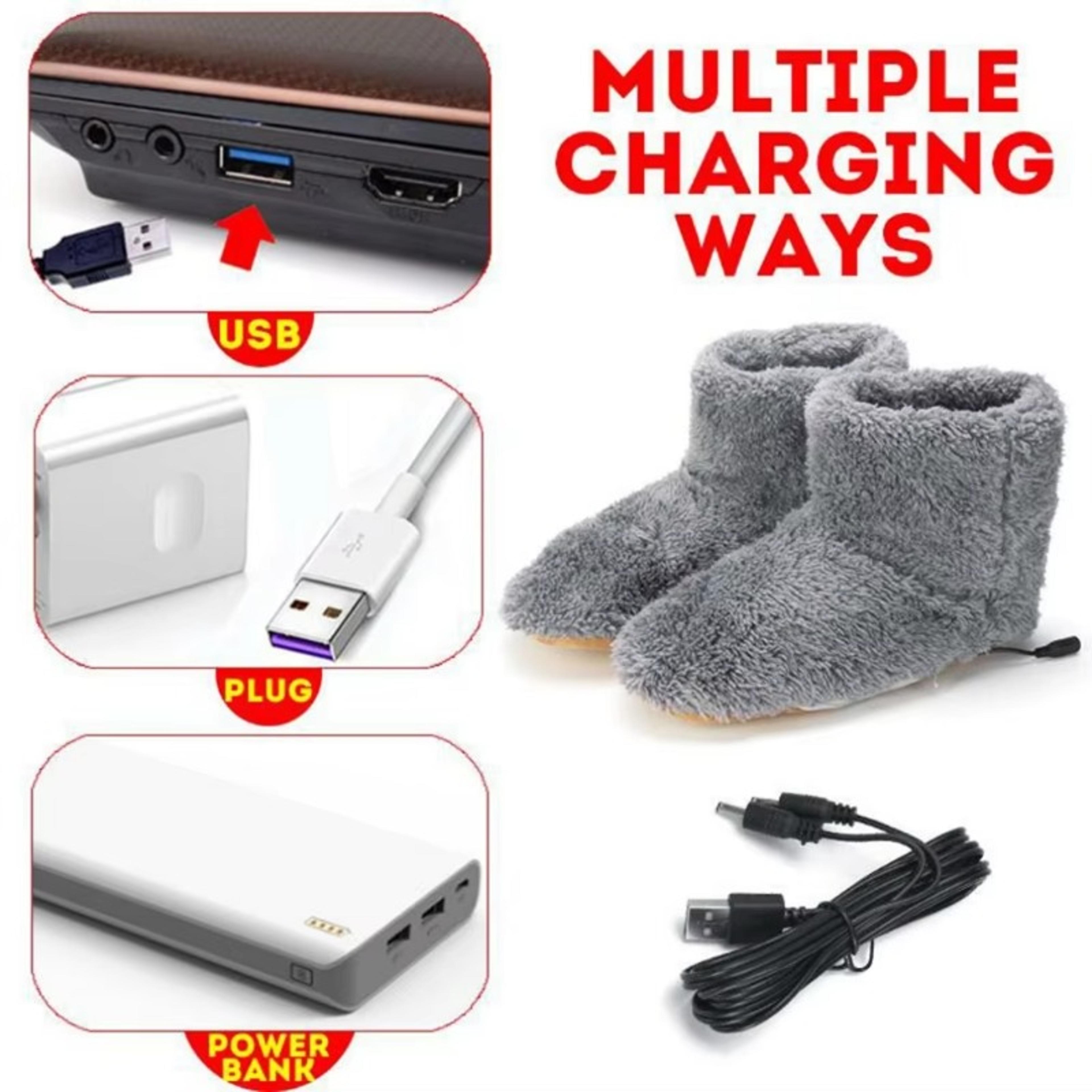 USB Heater Shoes Winter Warm Plush Heating Rechargeable Slippers Electric Snow Boots Foot Warmer 4