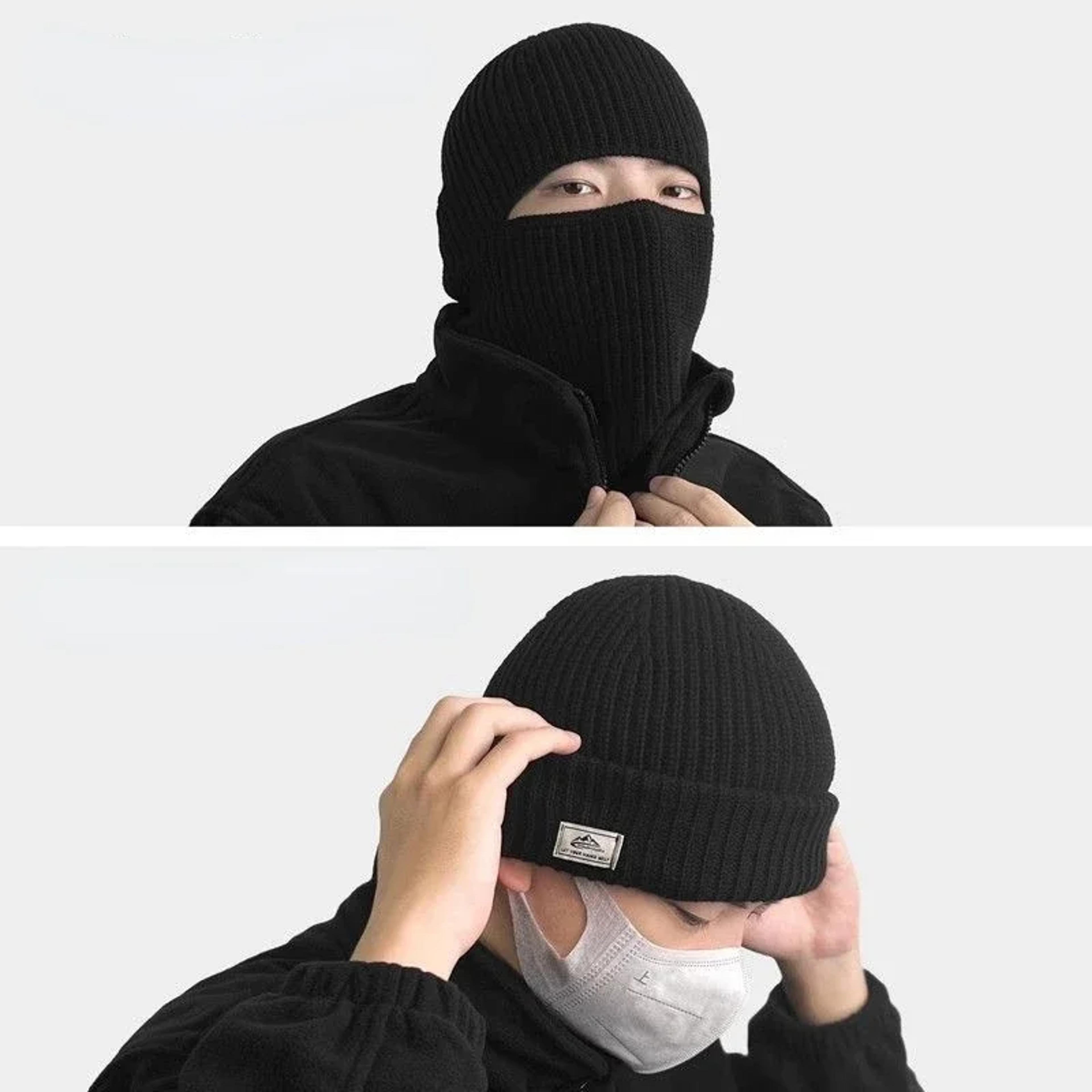 2in1 Winter Mask Beanies Warm Knitted Balaclava Hat Windproof Full Face Ski Bonnet Cycling Earmuffs 3
