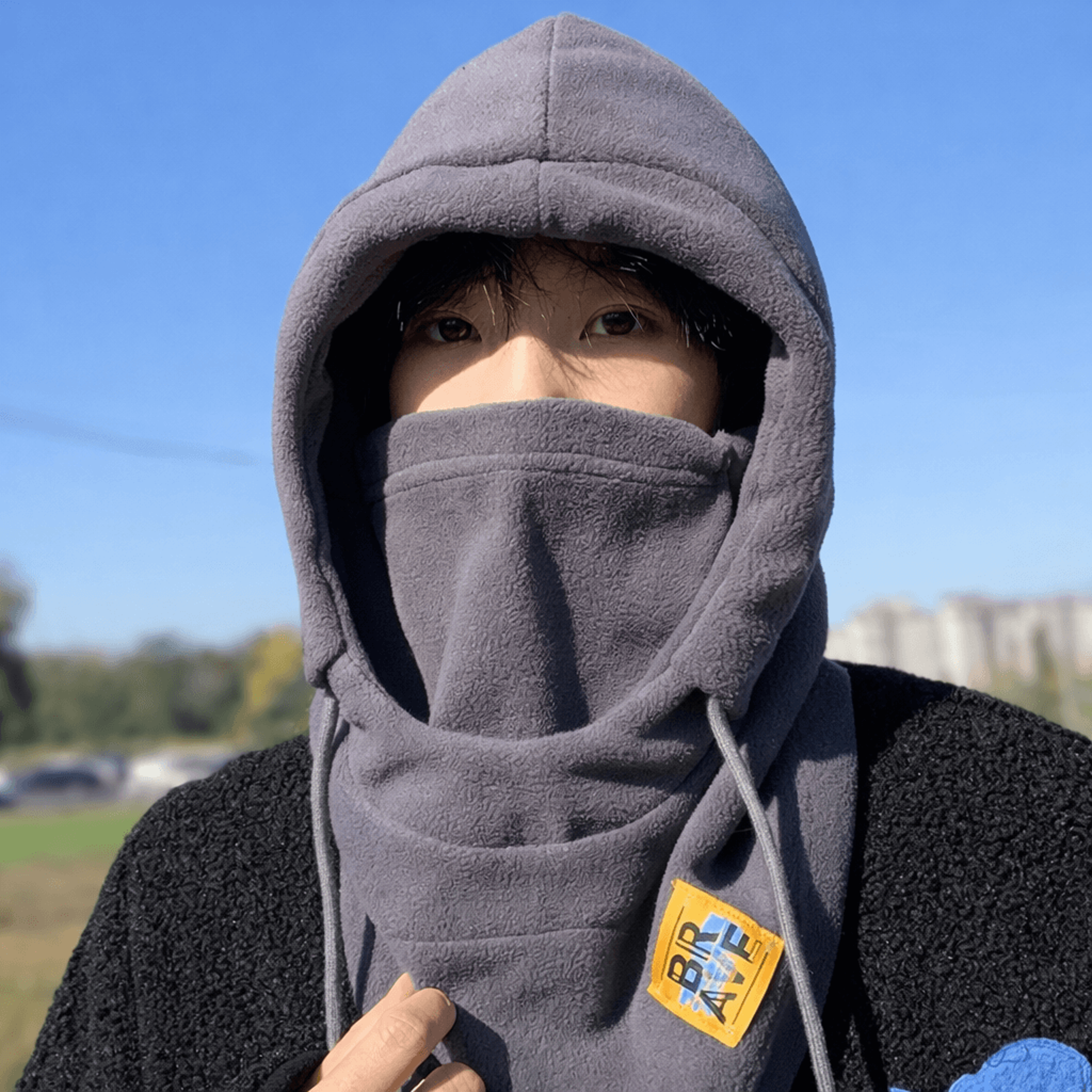 winter warm hooded hat, windproof thickened polar fleece ski cycling neck cover mask for men women