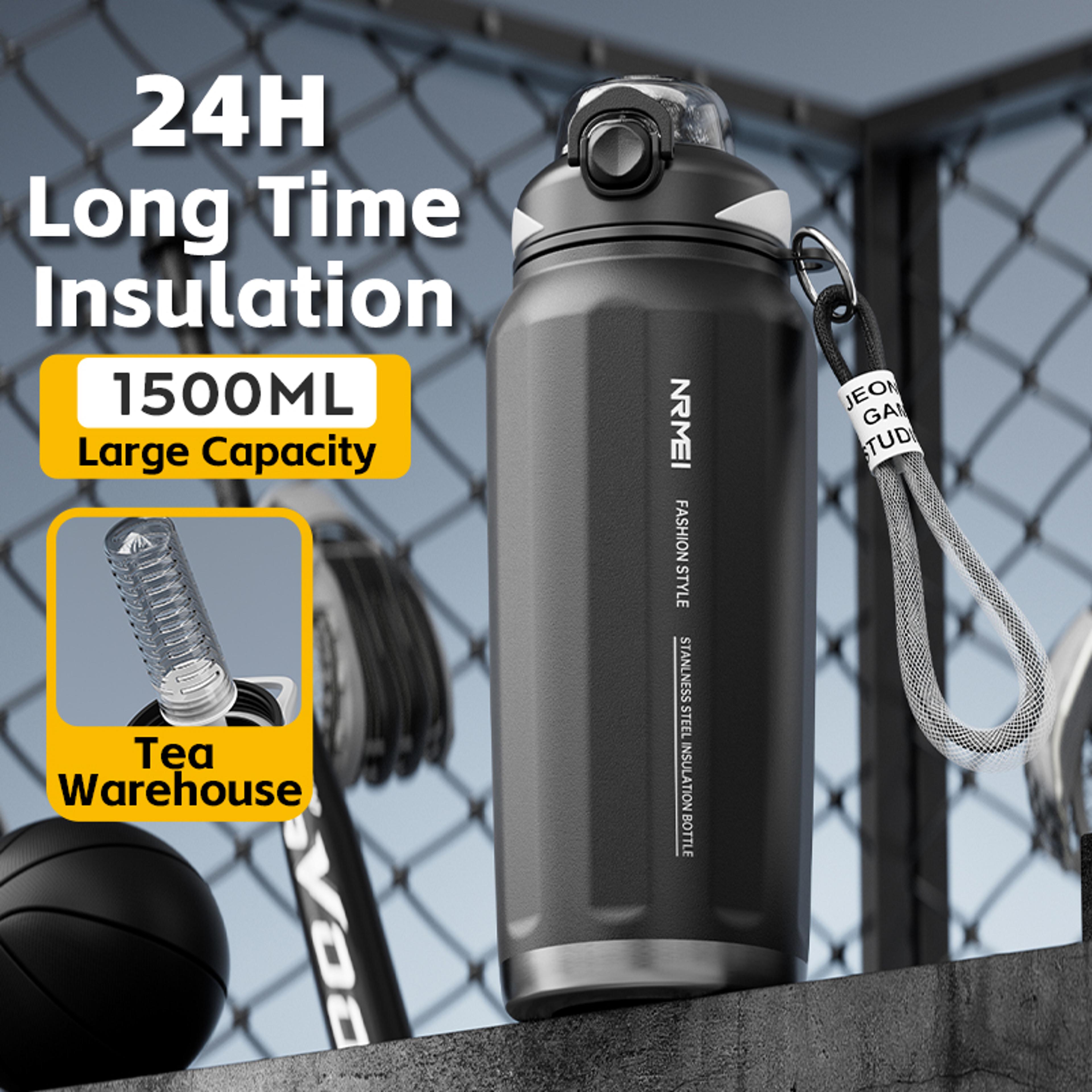 Large Capacity Stainless Steel Thermos Bottle One Button Open Water Bottle With Rope Outdoor Sport  1