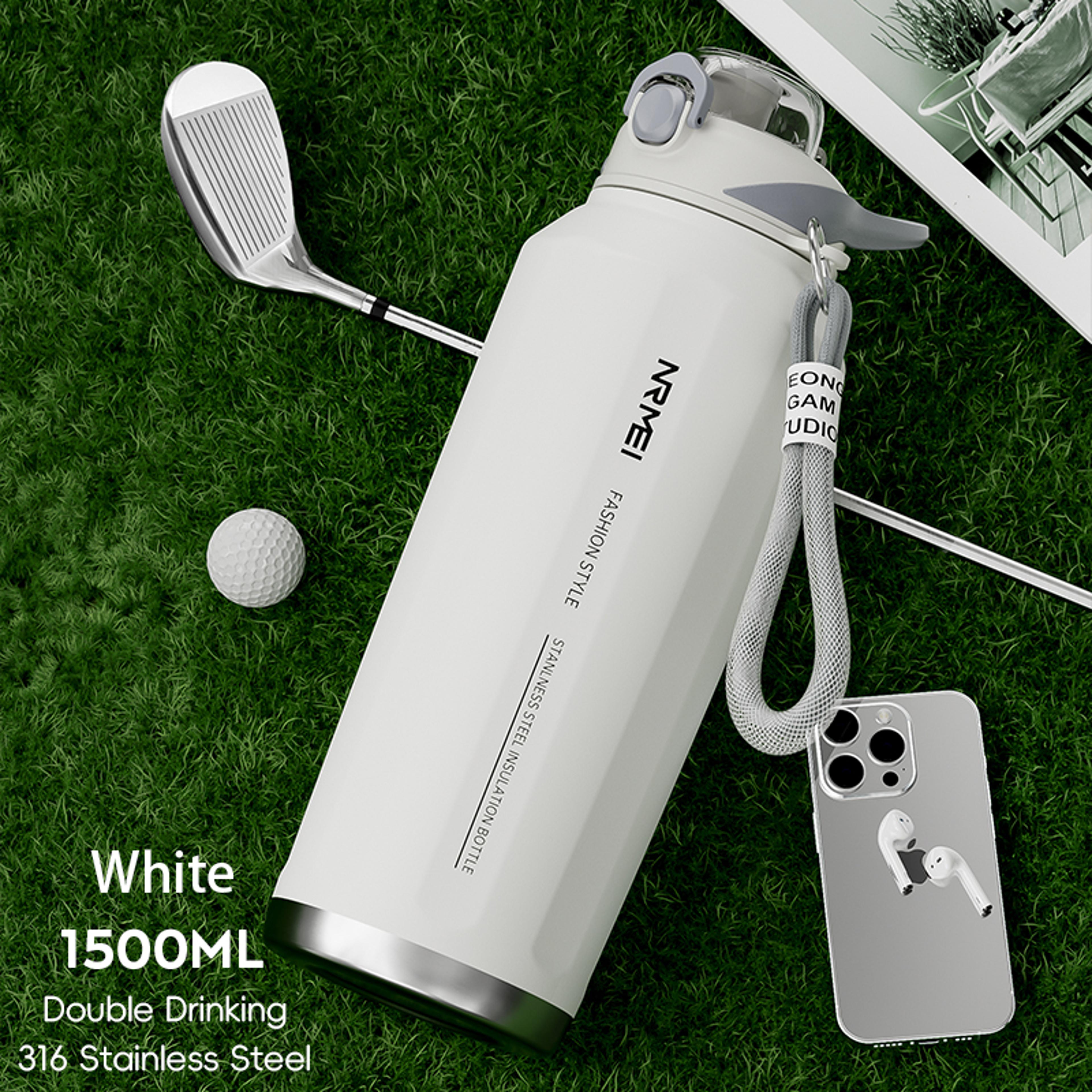 Large Capacity Stainless Steel Thermos Bottle One Button Open Water Bottle With Rope Outdoor Sport  11