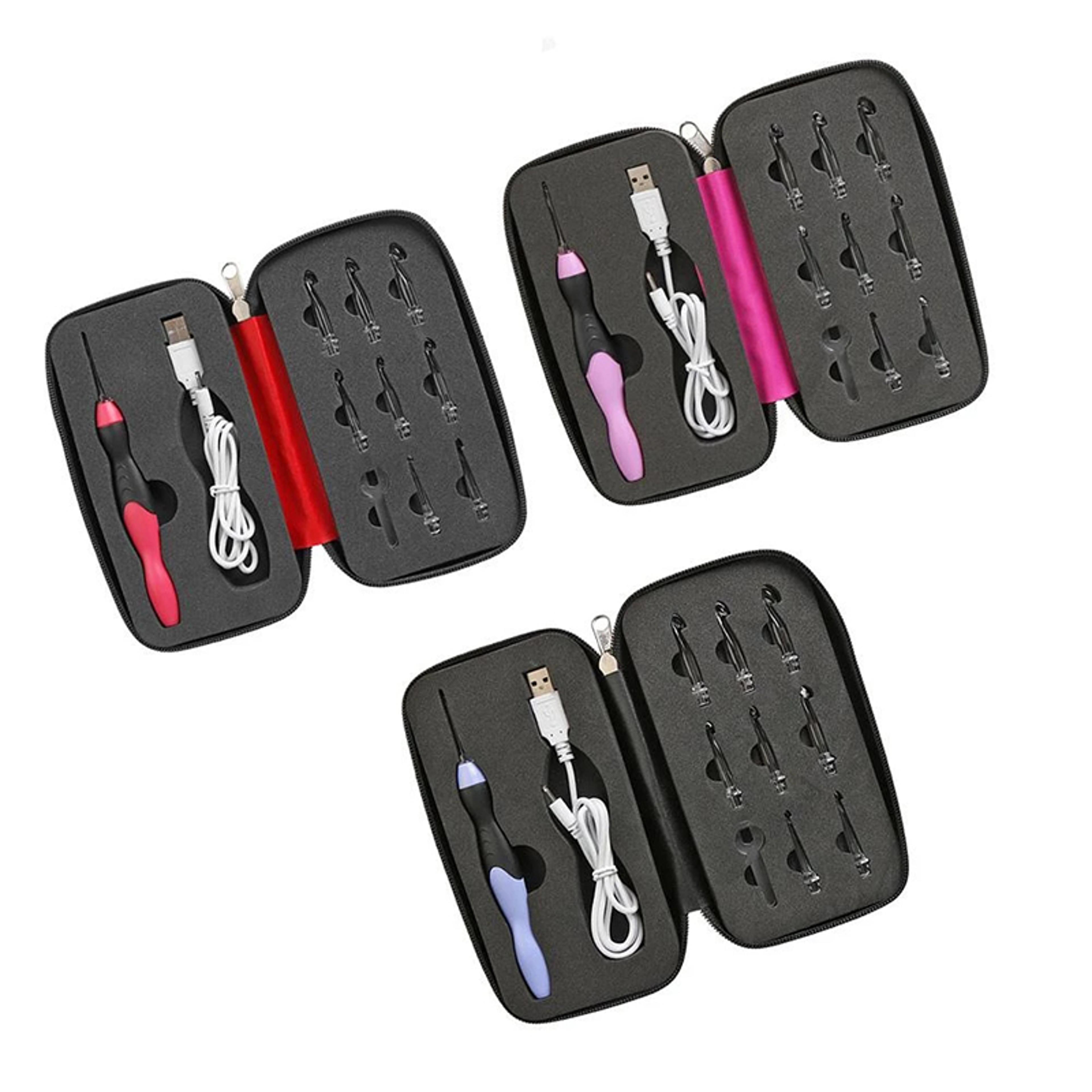led sewing tools set, diy weaving sweater tools kit with usb light up crochet hooks