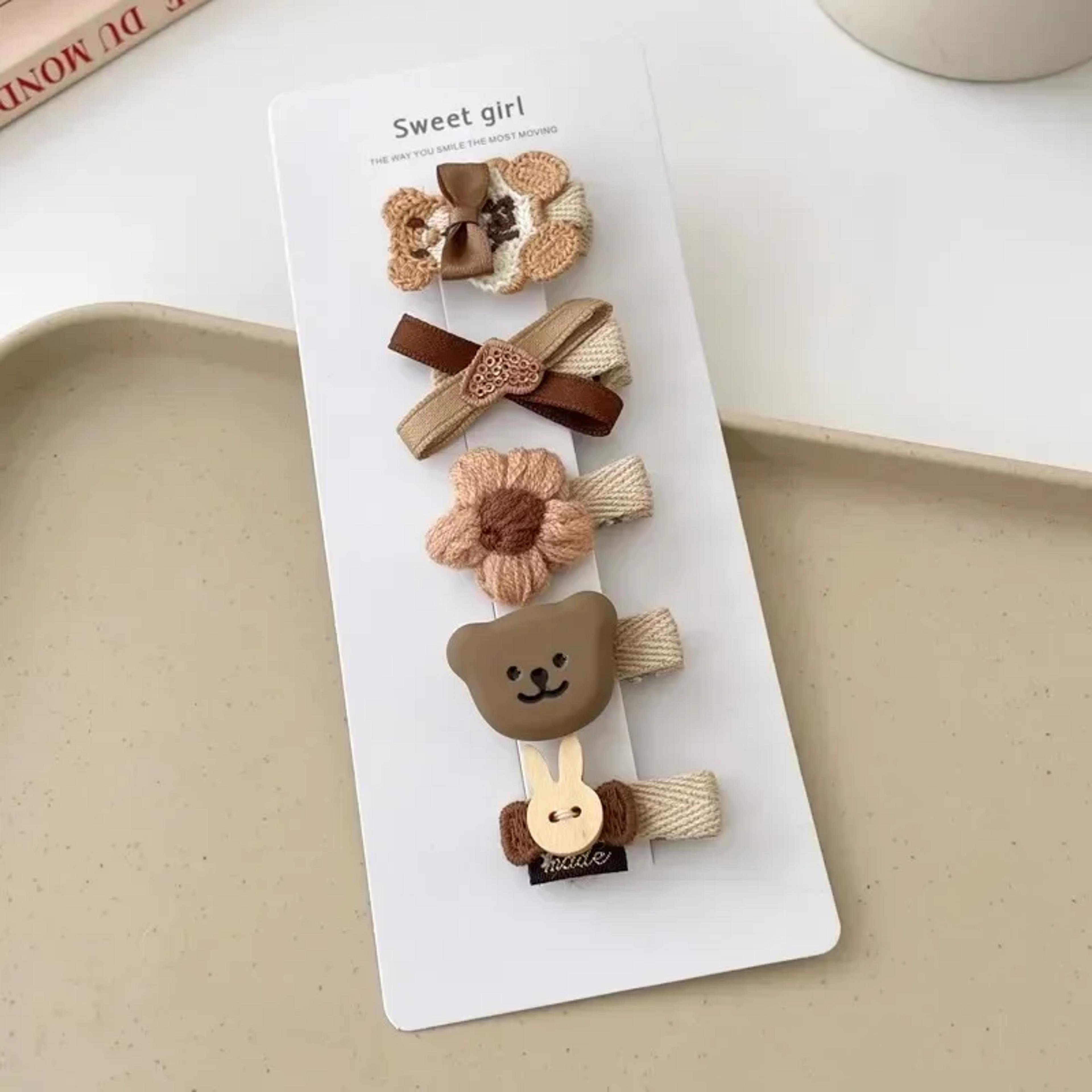 Plush Hairpin For Toddler Sweet Kids Hair Clip Beige Coffee Color Series Kawaii Bowknot Autumn Wint 10