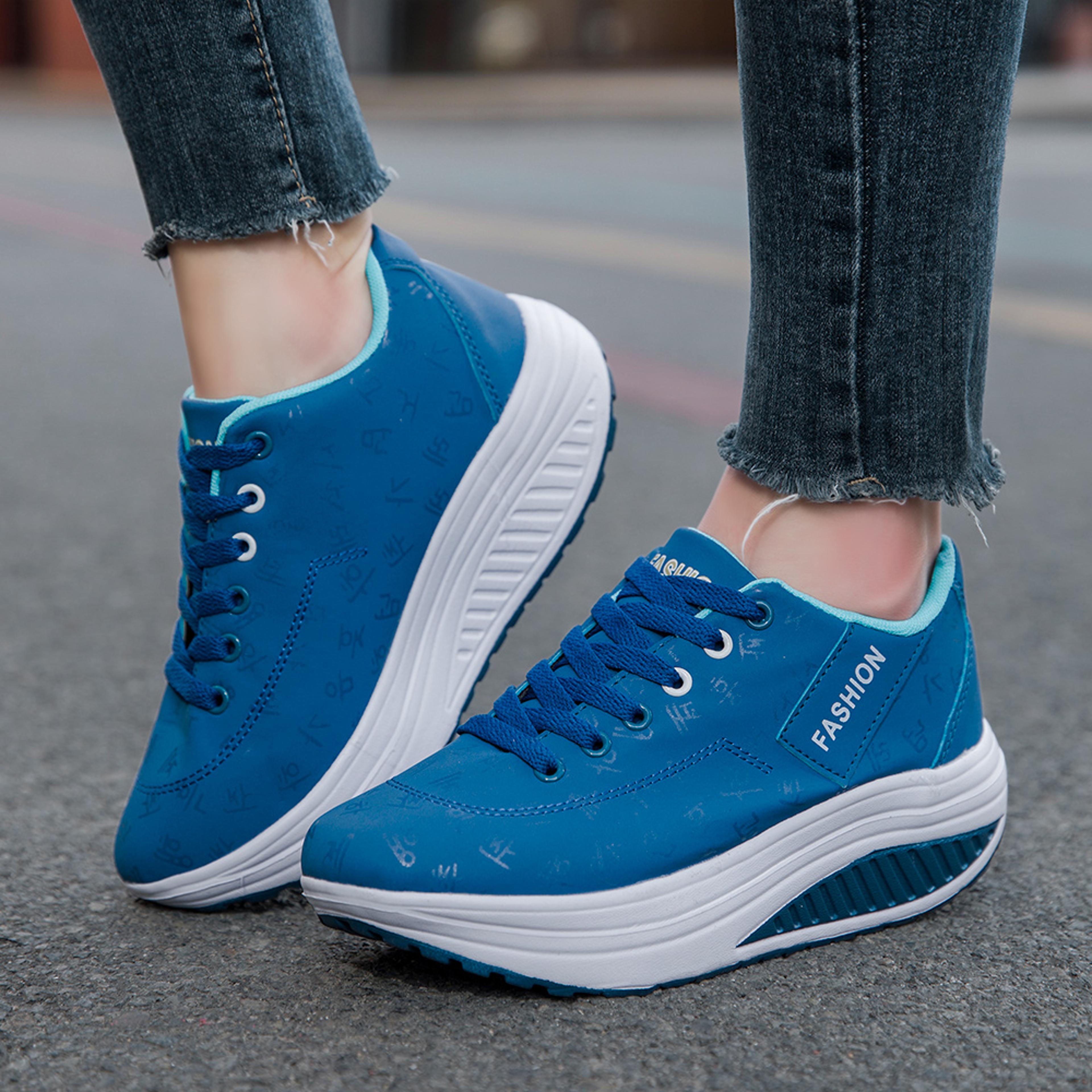 Breathable Ladies Casual Sports Shoes Comfortable Wedge Heel Sneakers Laceup Thick Sole 1