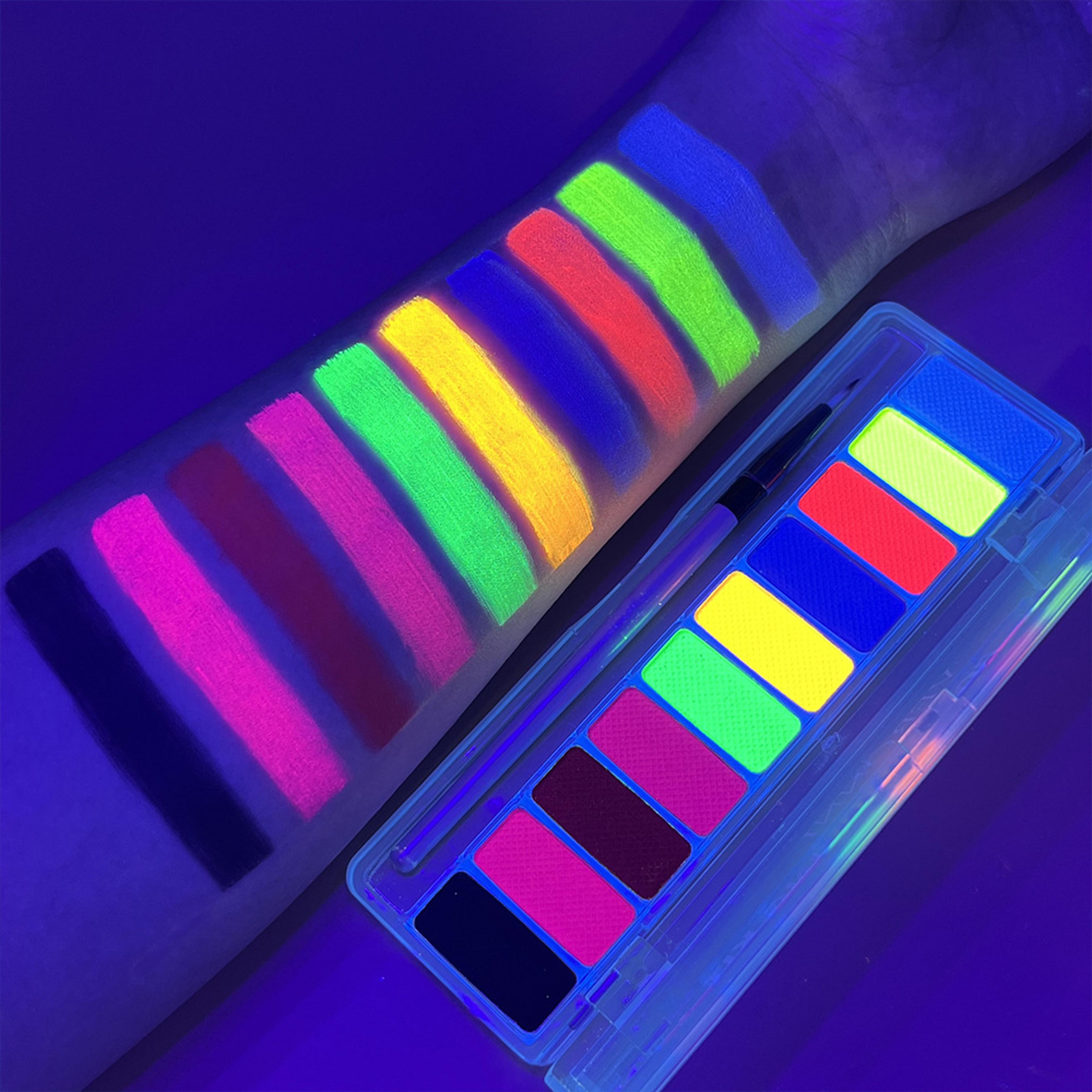 professional neon face paint and body paint, 9 fluorescent colors makeup, uv facial paint glow in the dark