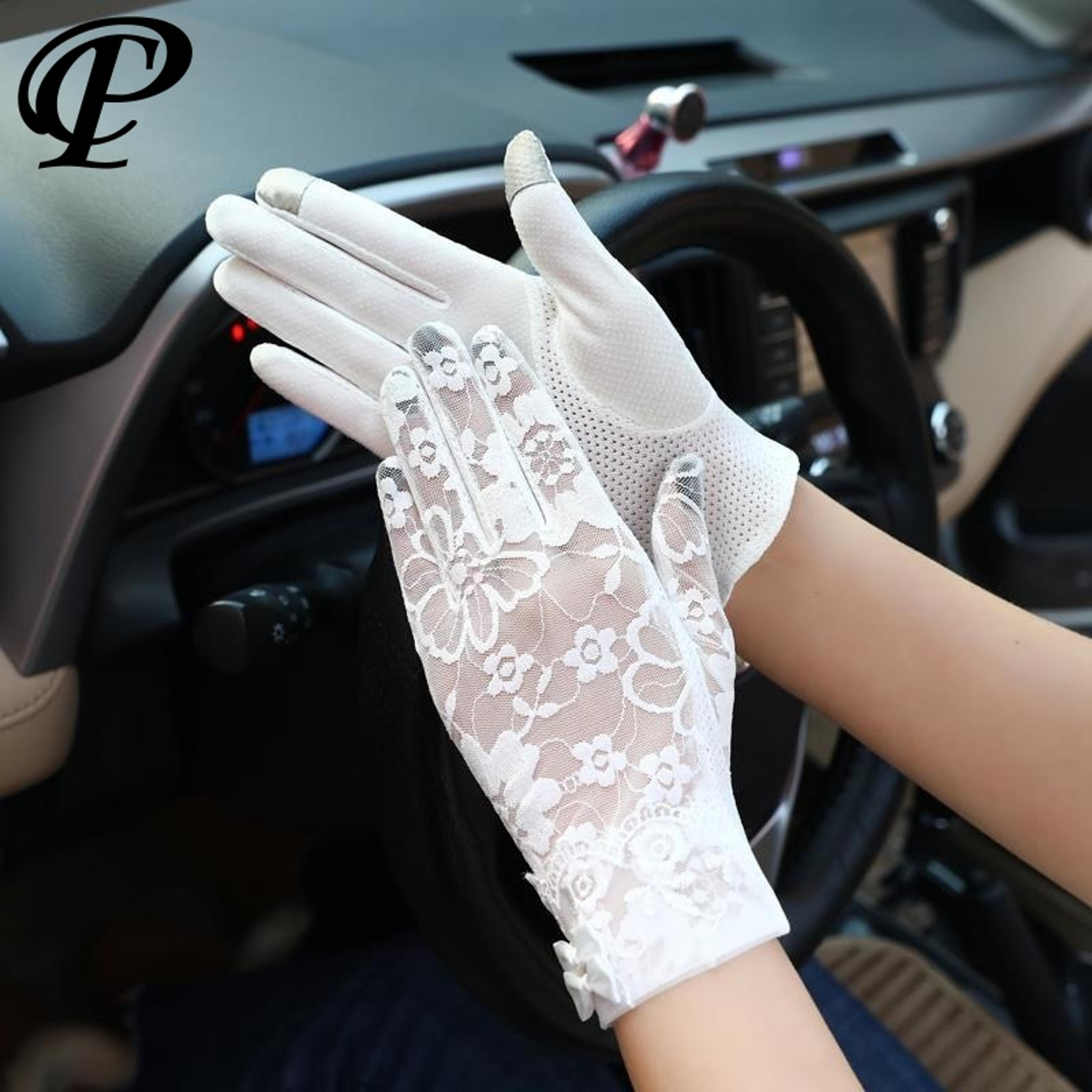 elegant lady thin gloves for bridal wedding, breathable driving & touchscreen short gloves with lace bow for bride