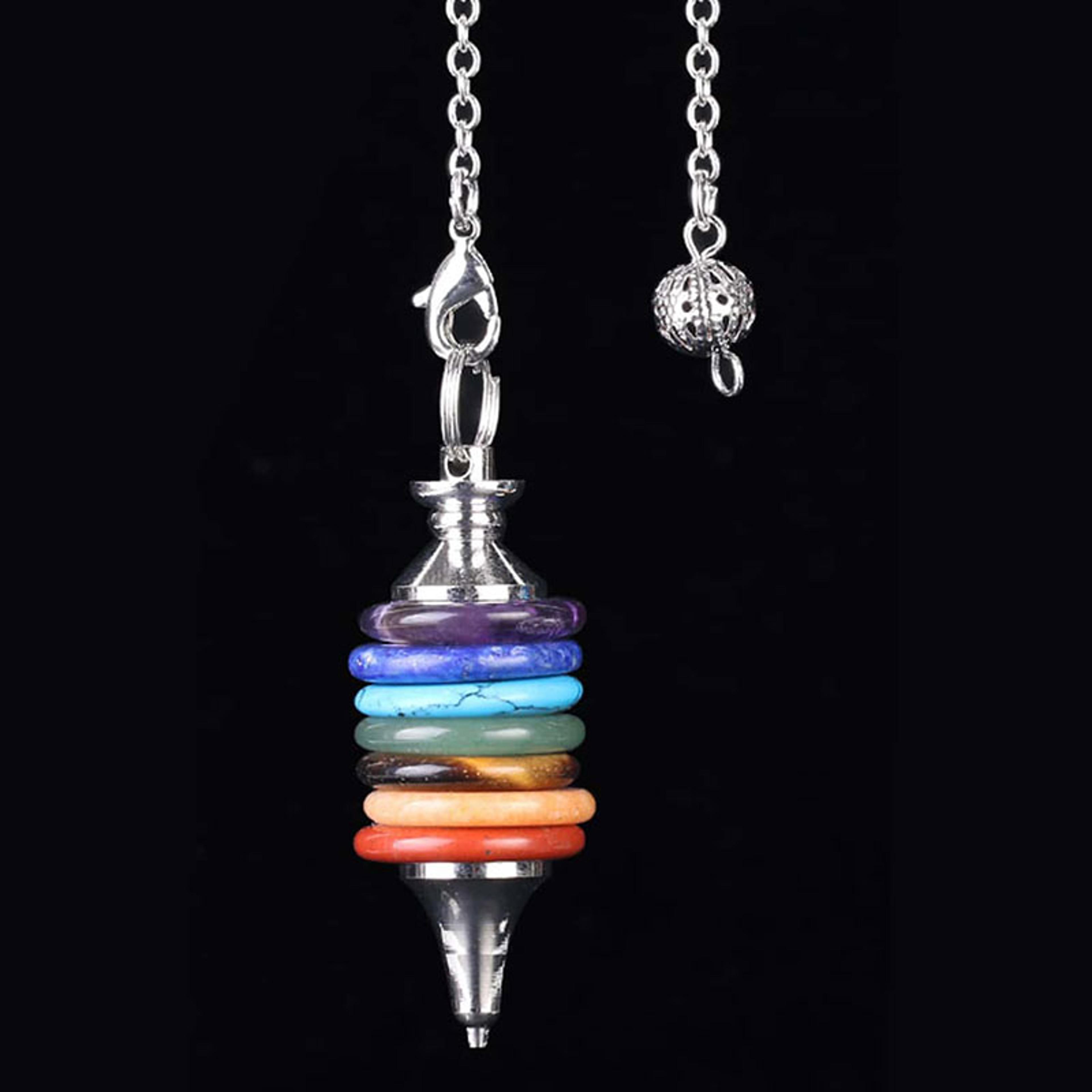 healing 7 chakra pendulum, real natural stone crystals for dowsing, divination, and wicca practices, quartz pendulo