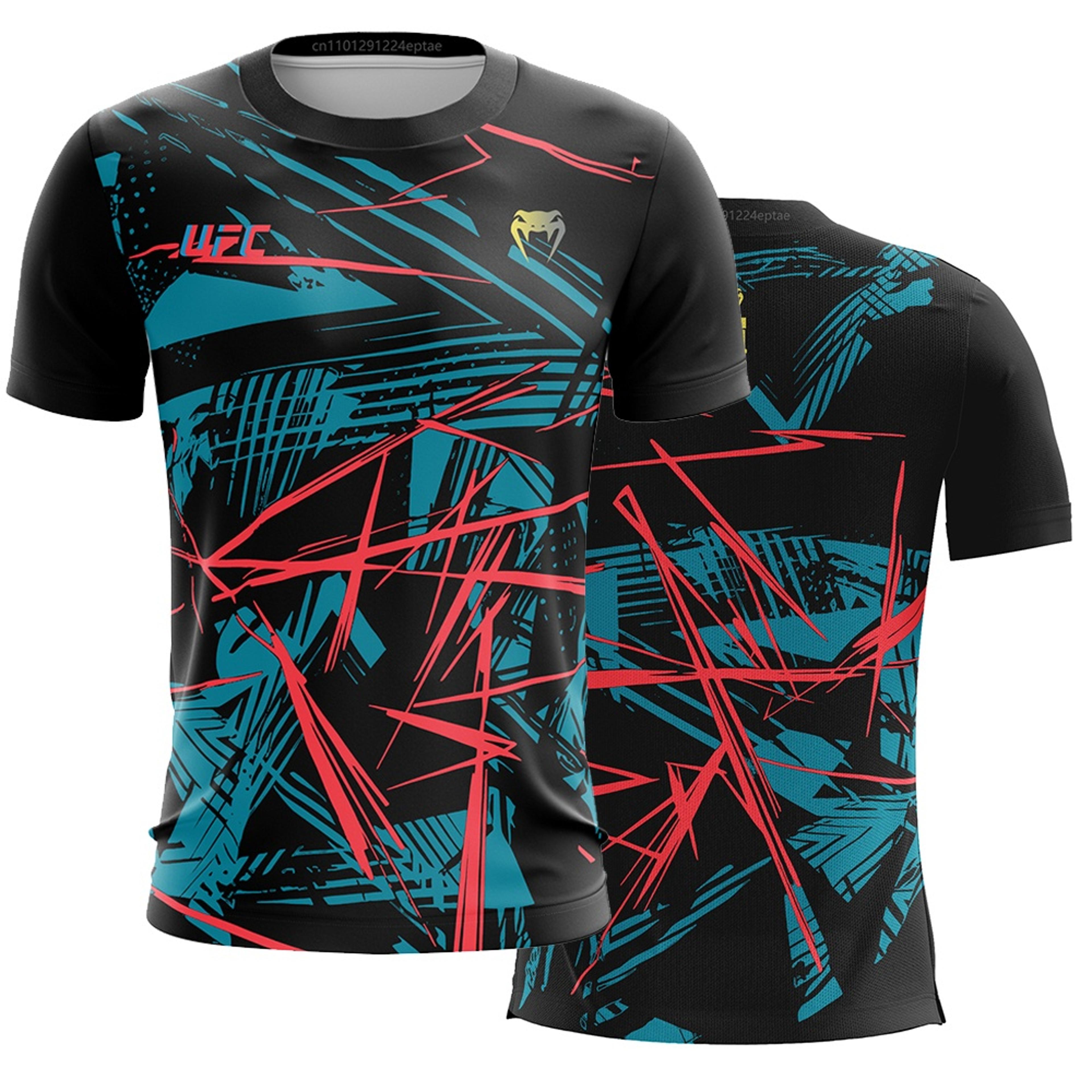 UFC Men Casual Streetwear 2025 New Fashion Line Colorful Striped 3D Print Tee MMA Fitness Short Sle 5