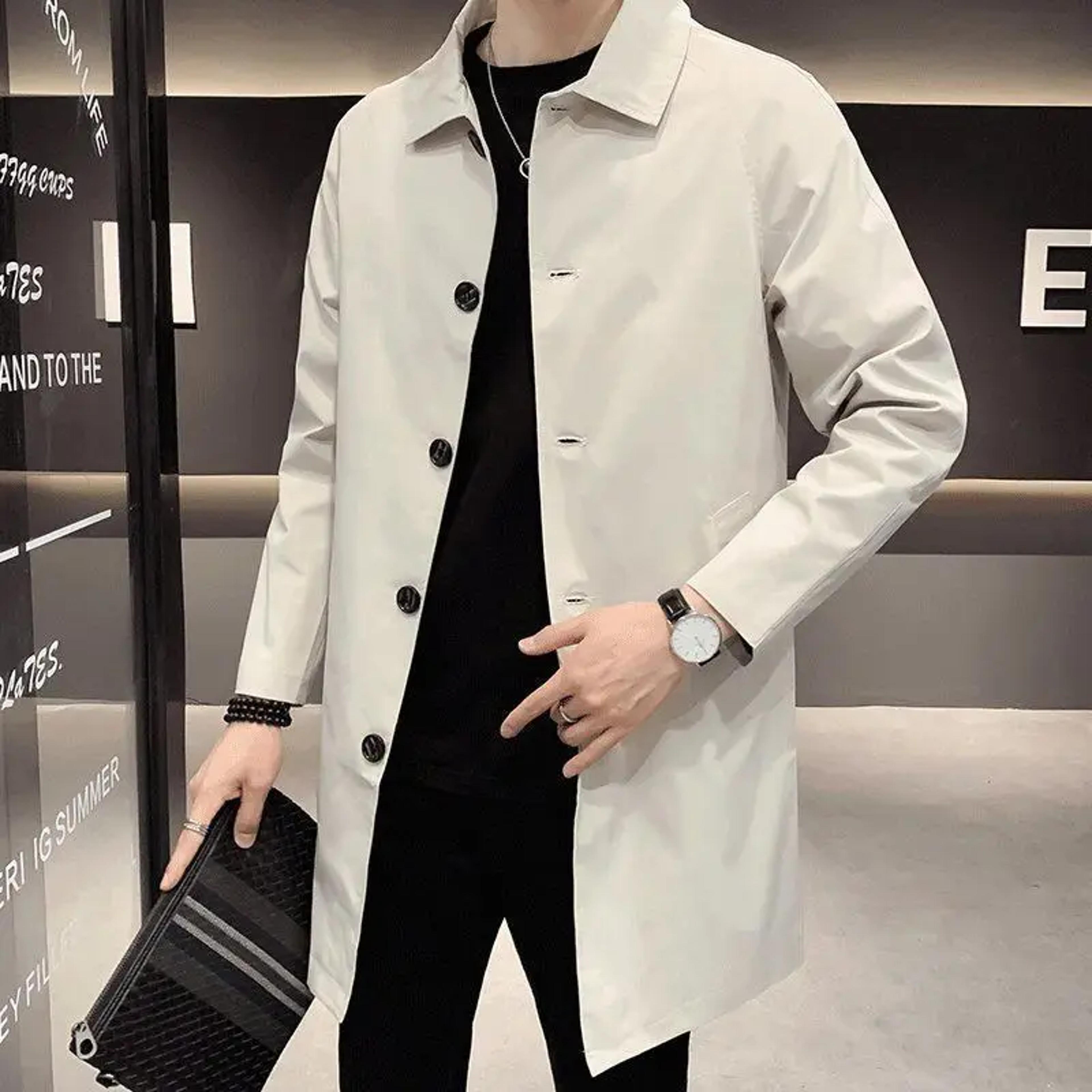 Mens Casual Trench Coat Jacket Trendy Medium Length Overcoat Thin Regular Fit For Spring And Autumn 2