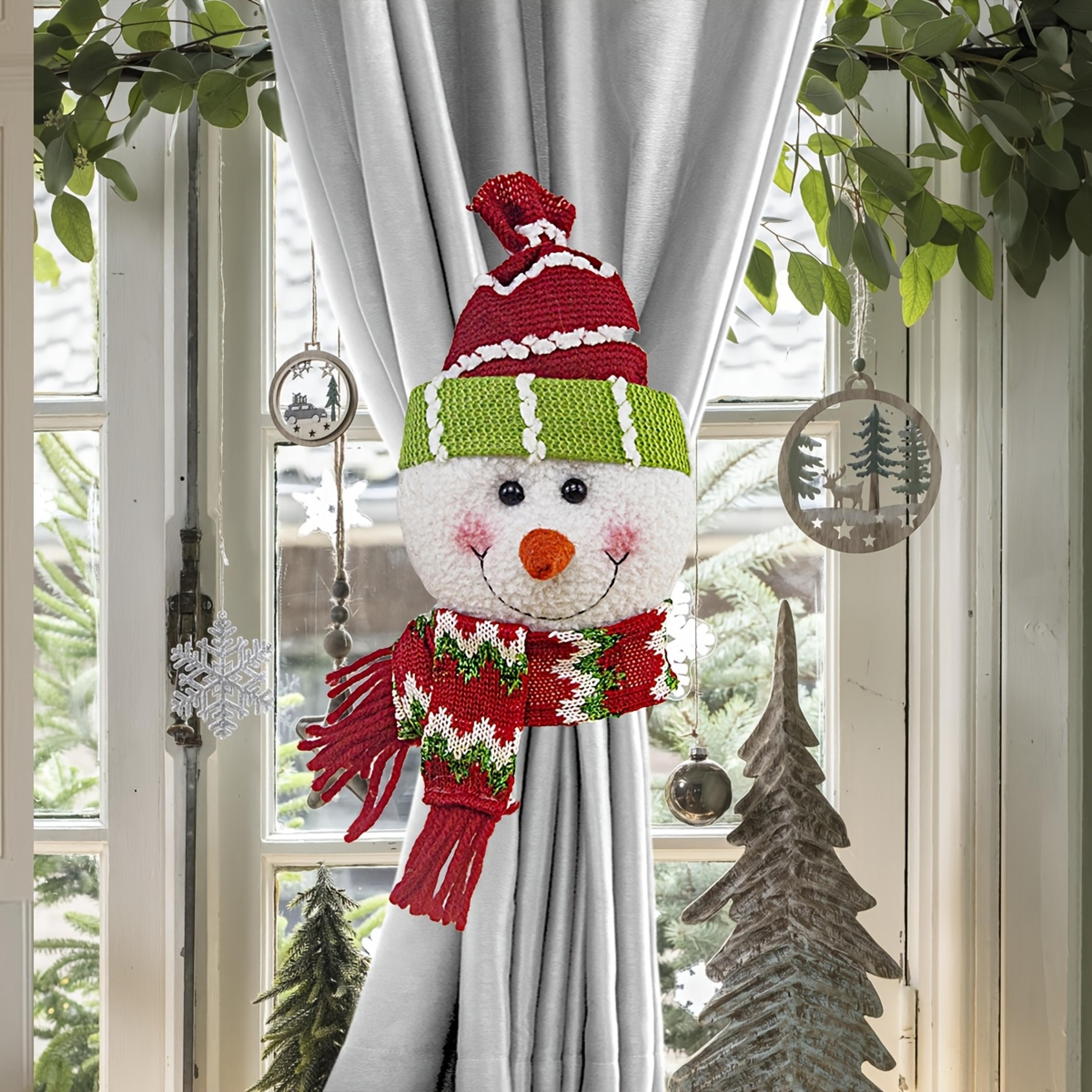 Christmas Curtain Clips Santa Snowman Retro Plaid Hooks Hanging Decorations Windows Doors Festival  2