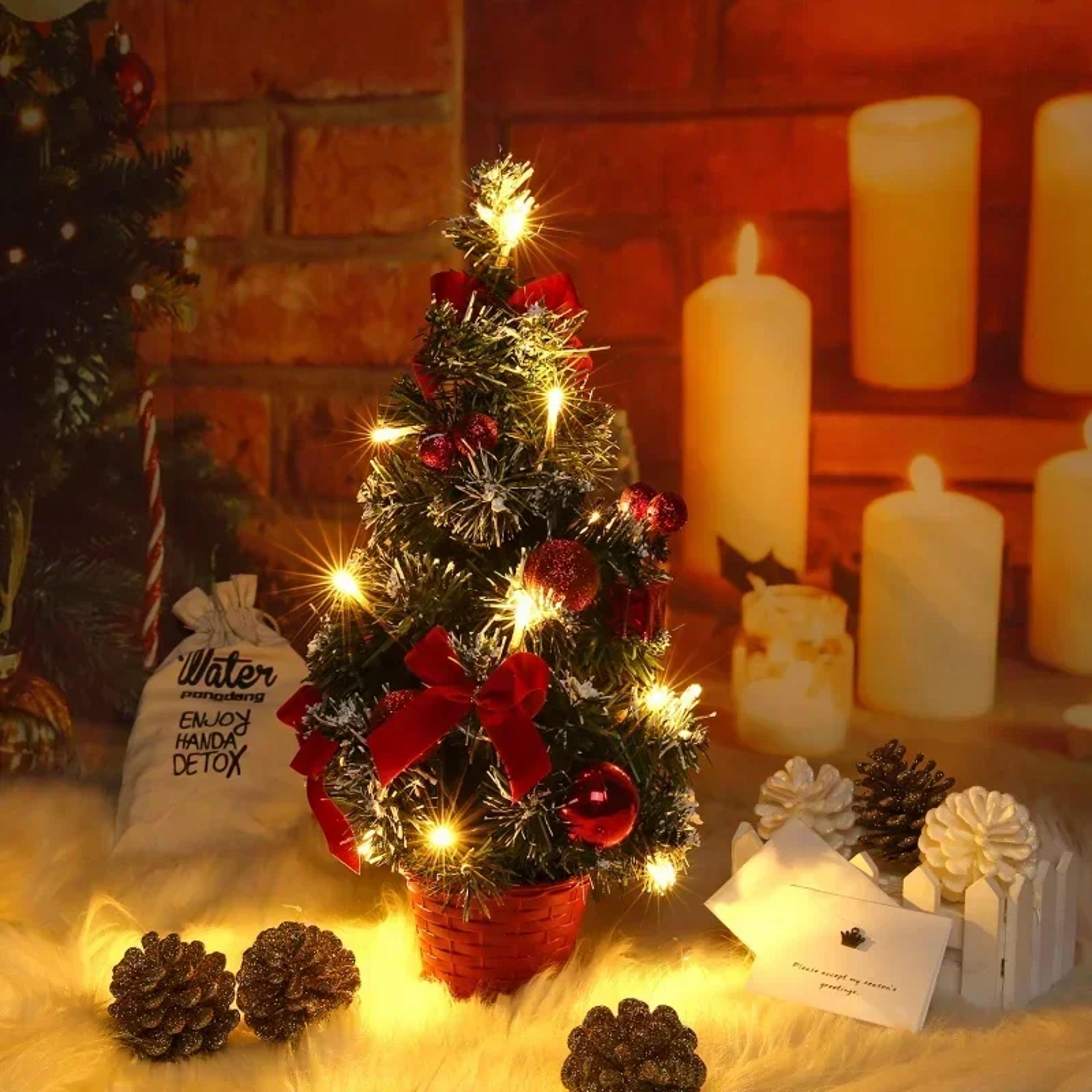 Mini Xmas Tree Christmas LED Christmas Tree Nightlight Pine Needle Tree Decoration Ornament New Yea 2