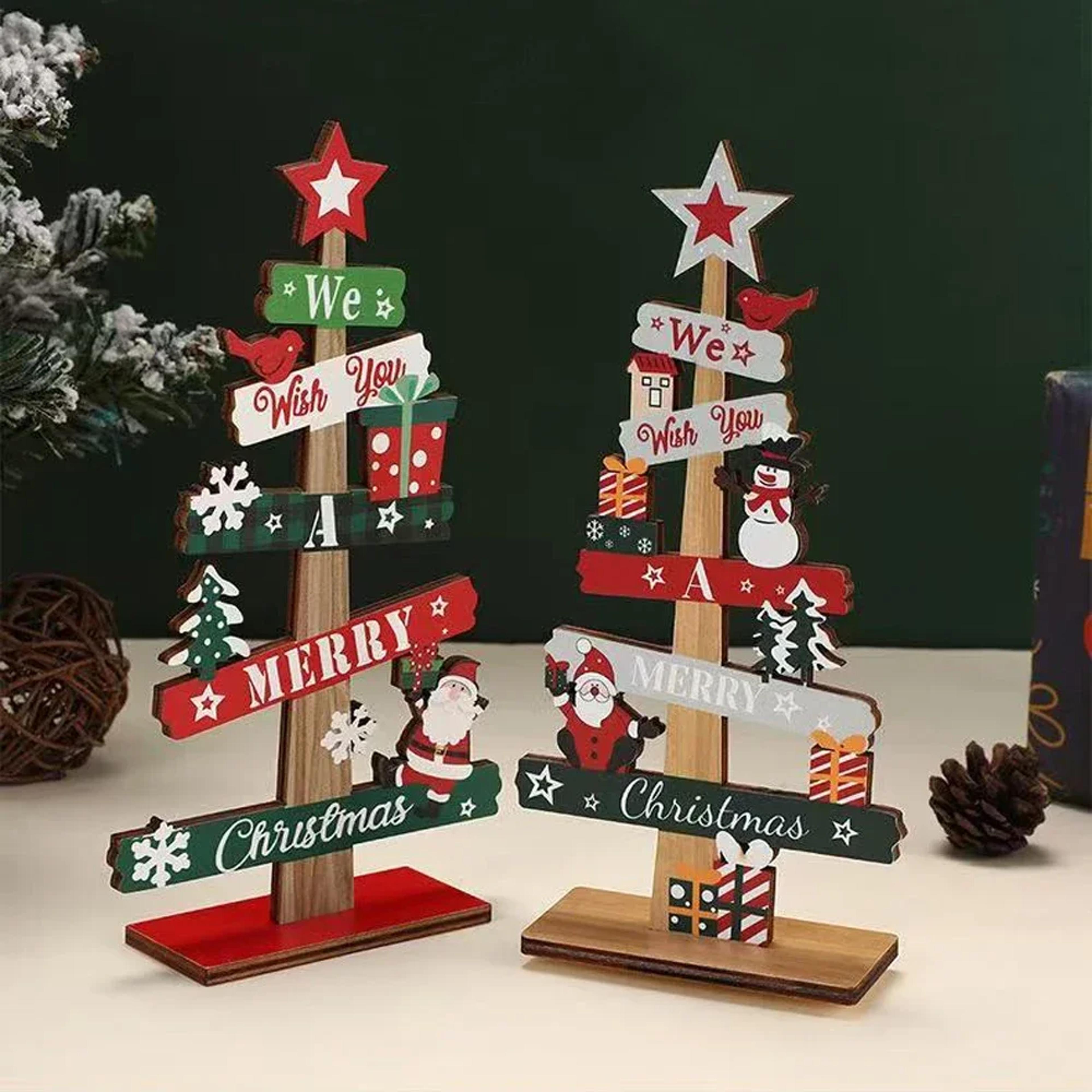 Santa Claus Wooden Christmas Tree Ornament Snowman Merry Christmas Home Decor New Year Tabletop Orn 1