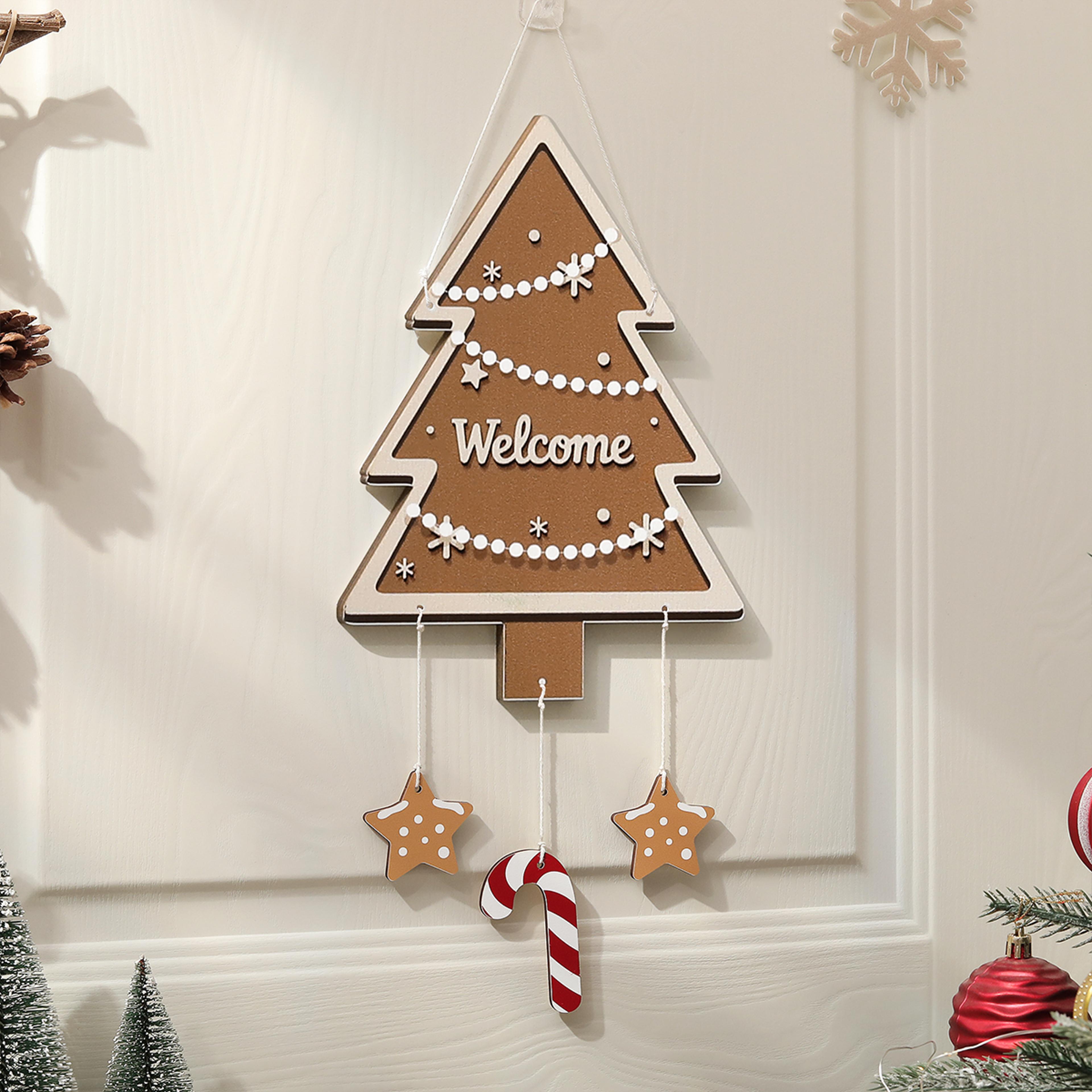 Christmas Wooden Hanging Party Background Wall Decoration Old Man Reindeer Socks Christmas Tree Han 11