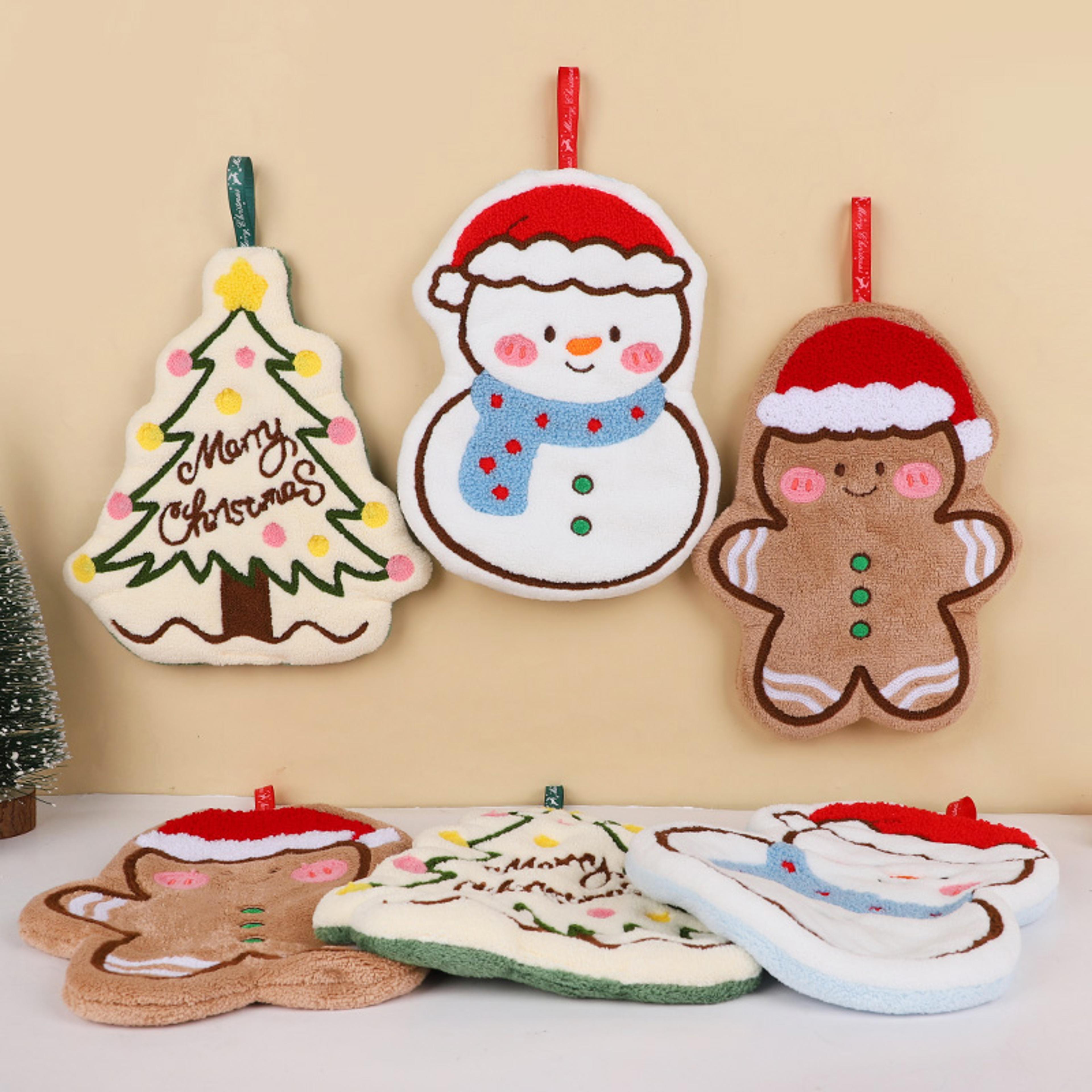 Coral Fleece Christmas Hand Towels Gingerbread Man Snowman Tree Design Cartoon Style Home Kitchen B 1