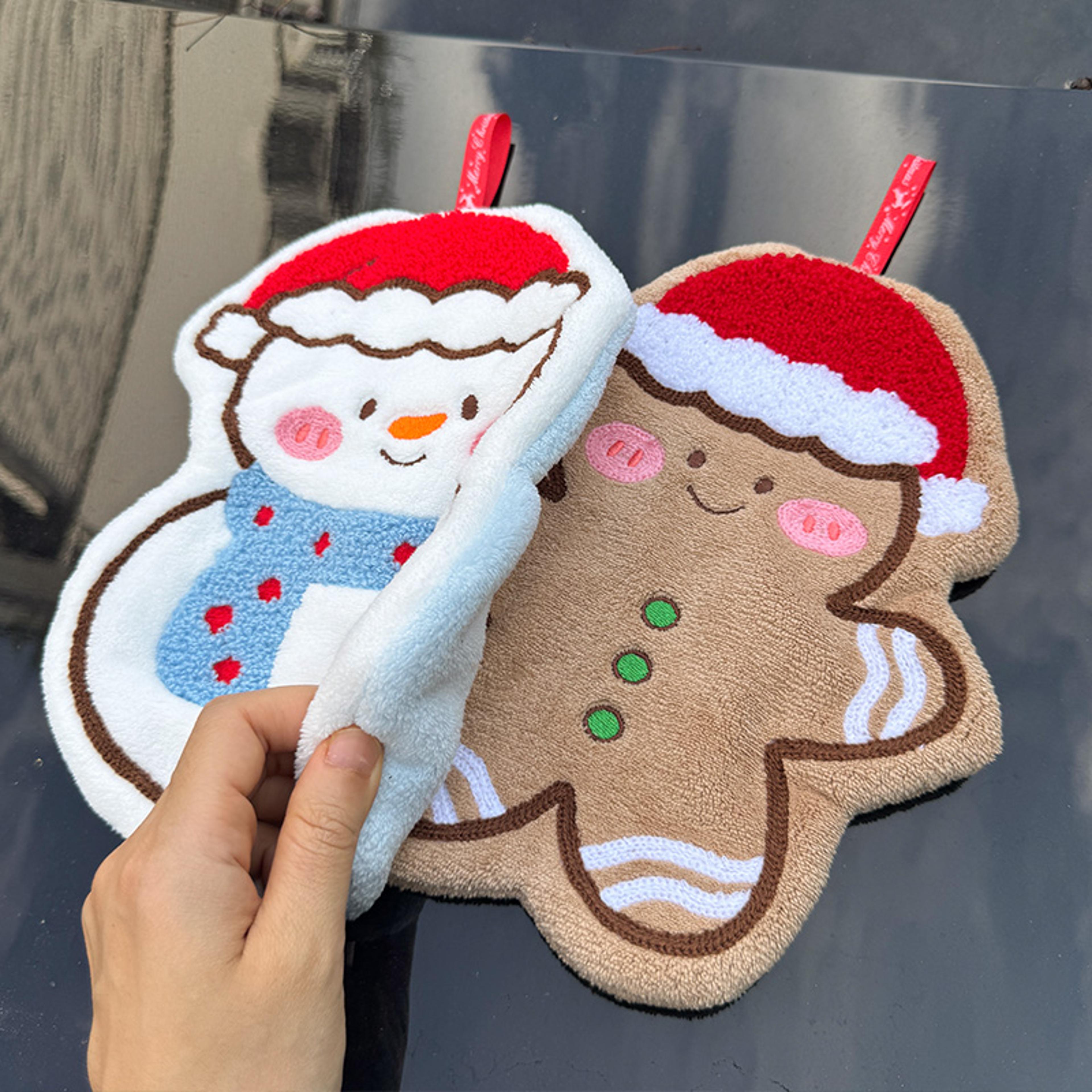Coral Fleece Christmas Hand Towels Gingerbread Man Snowman Tree Design Cartoon Style Home Kitchen B 4