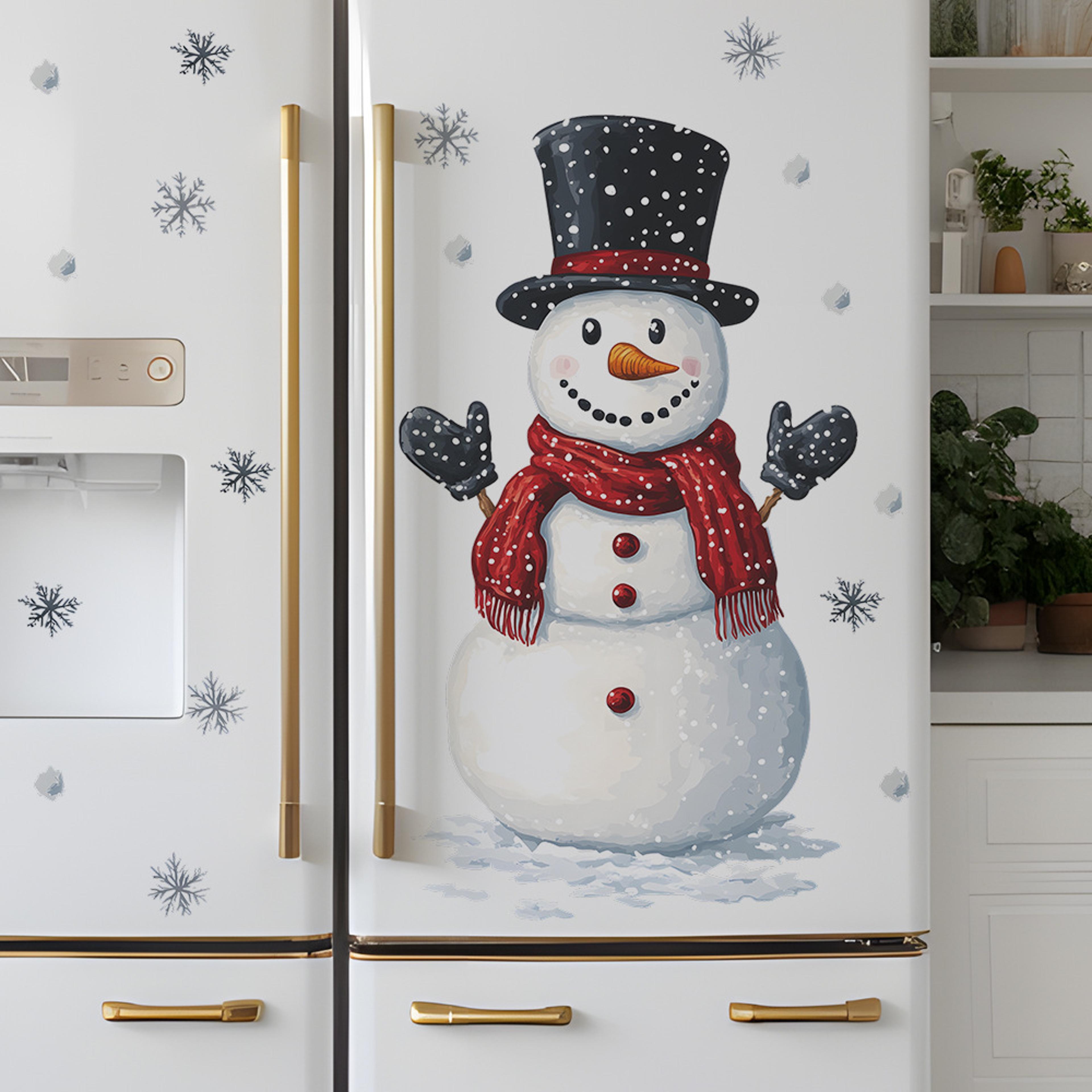 fridge new year decoration, christmas snowman snowflake wall stickers, self-adhesive decals, cartoon room home decor