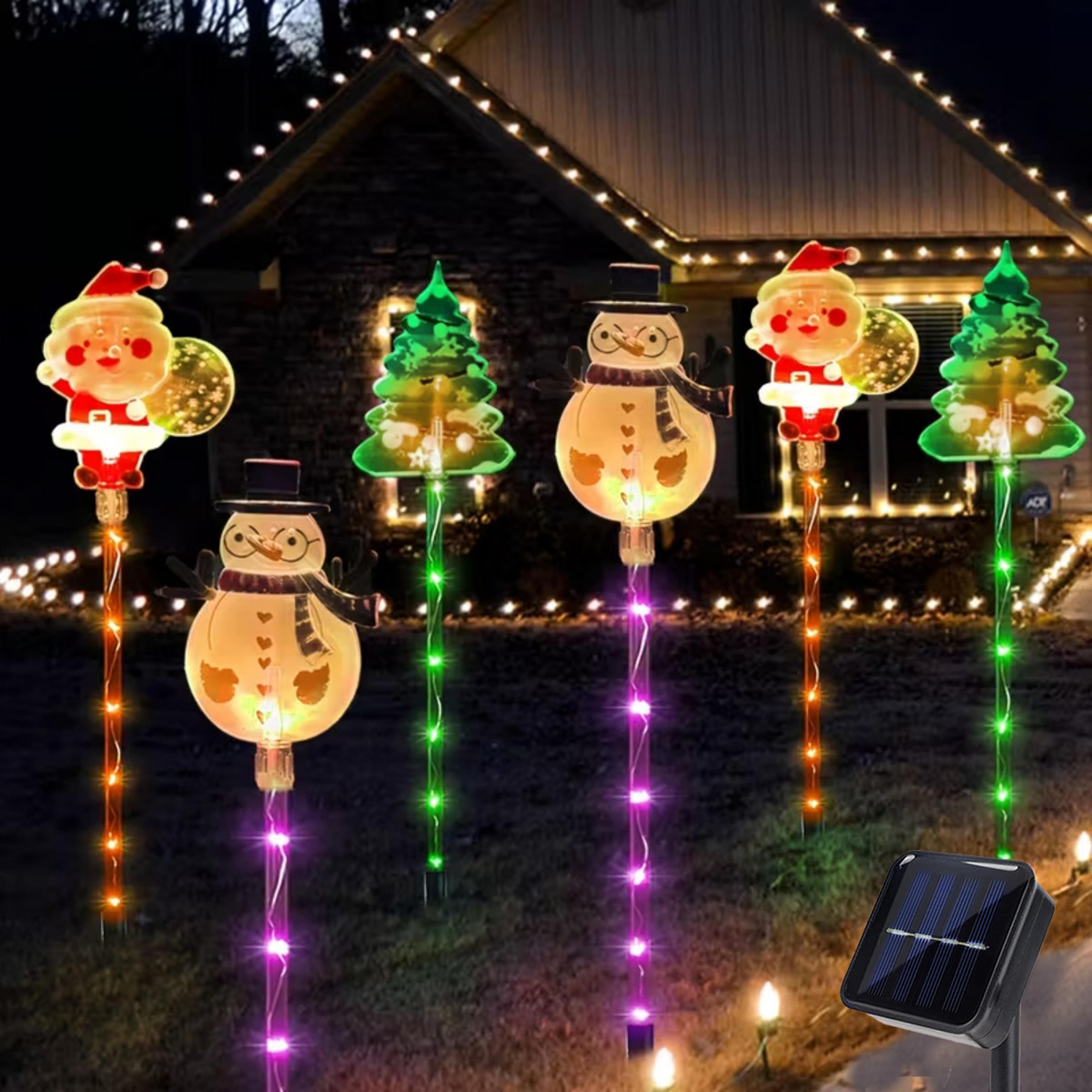 Outdoor Solar Lawn Lights Santa Claus Christmas Tree And Elk 6 In 1 Garden Holiday Decorations For  1