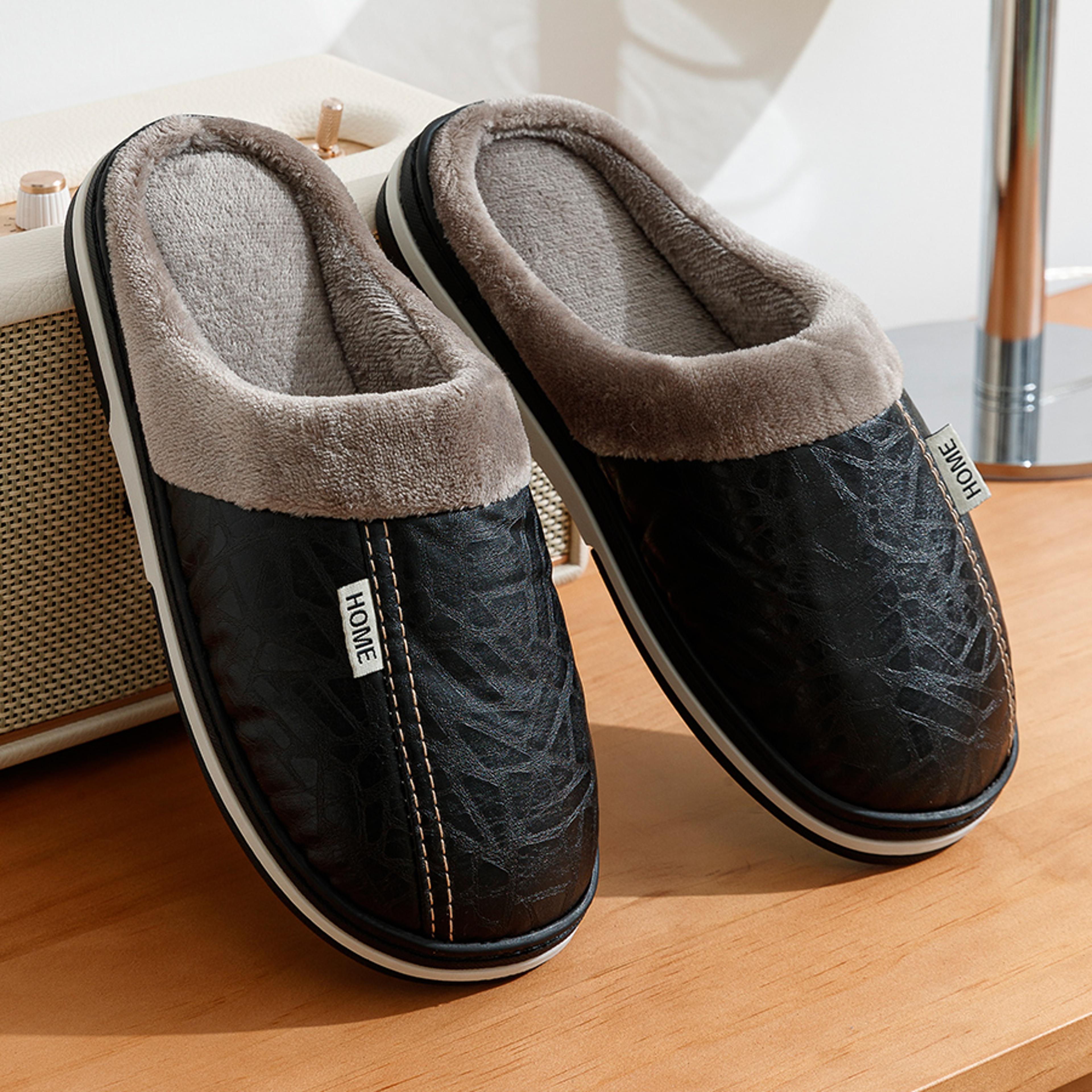 Waterproof Indoor House Shoes Big Size Mens Winter Slippers Warm Fur Lined Home Bedroom Slippers 1