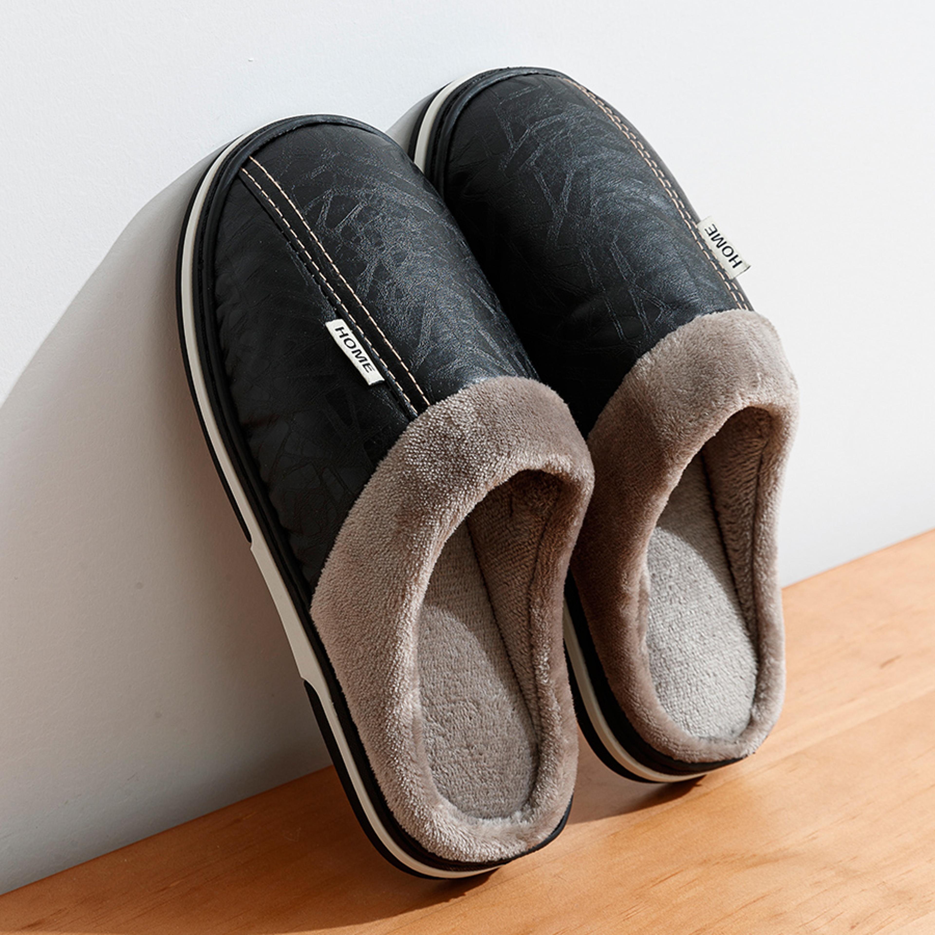 Waterproof Indoor House Shoes Big Size Mens Winter Slippers Warm Fur Lined Home Bedroom Slippers 3