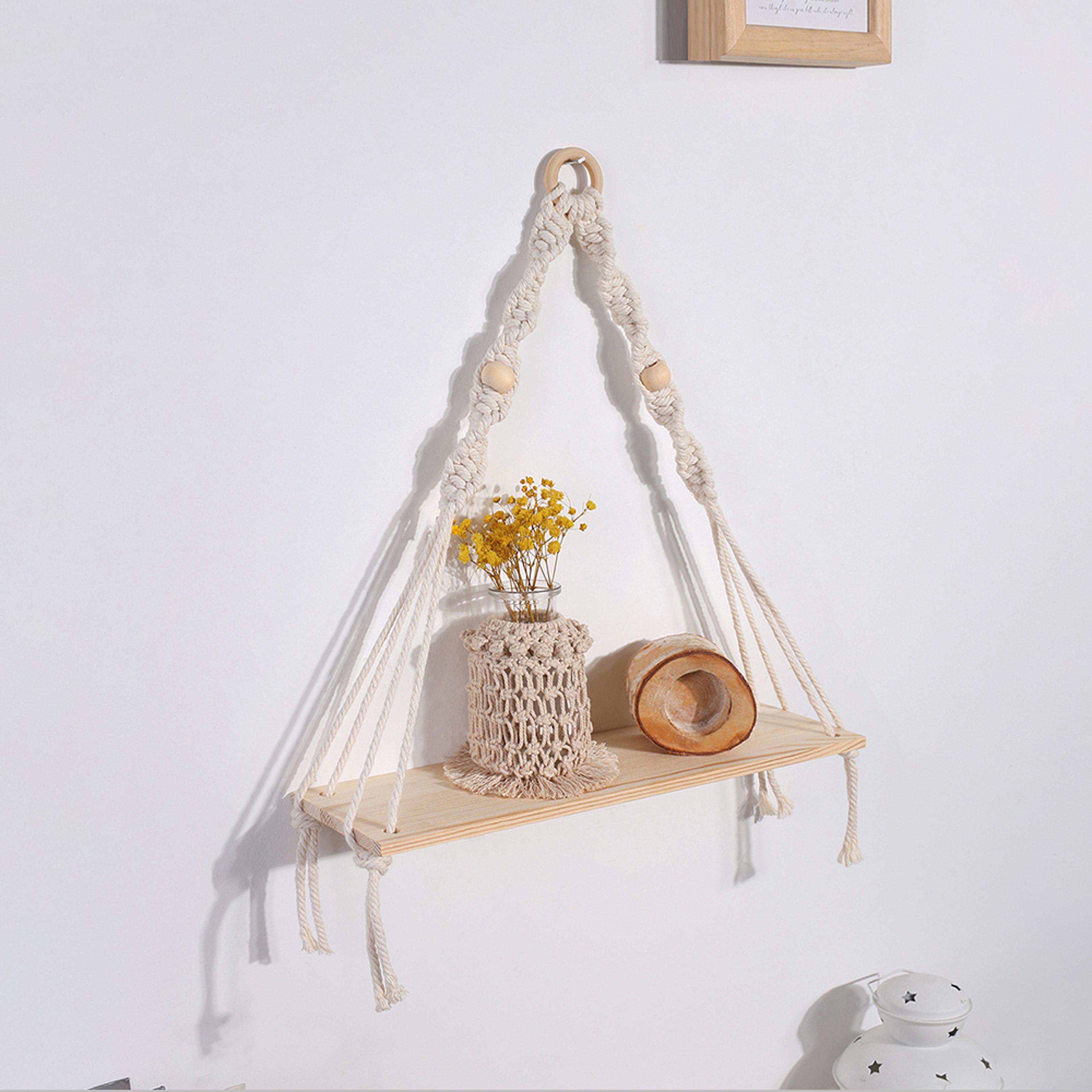 Boho Home Decor Shelves Floating Macrame Wall Shelf Wood Decoration For Living Room 6