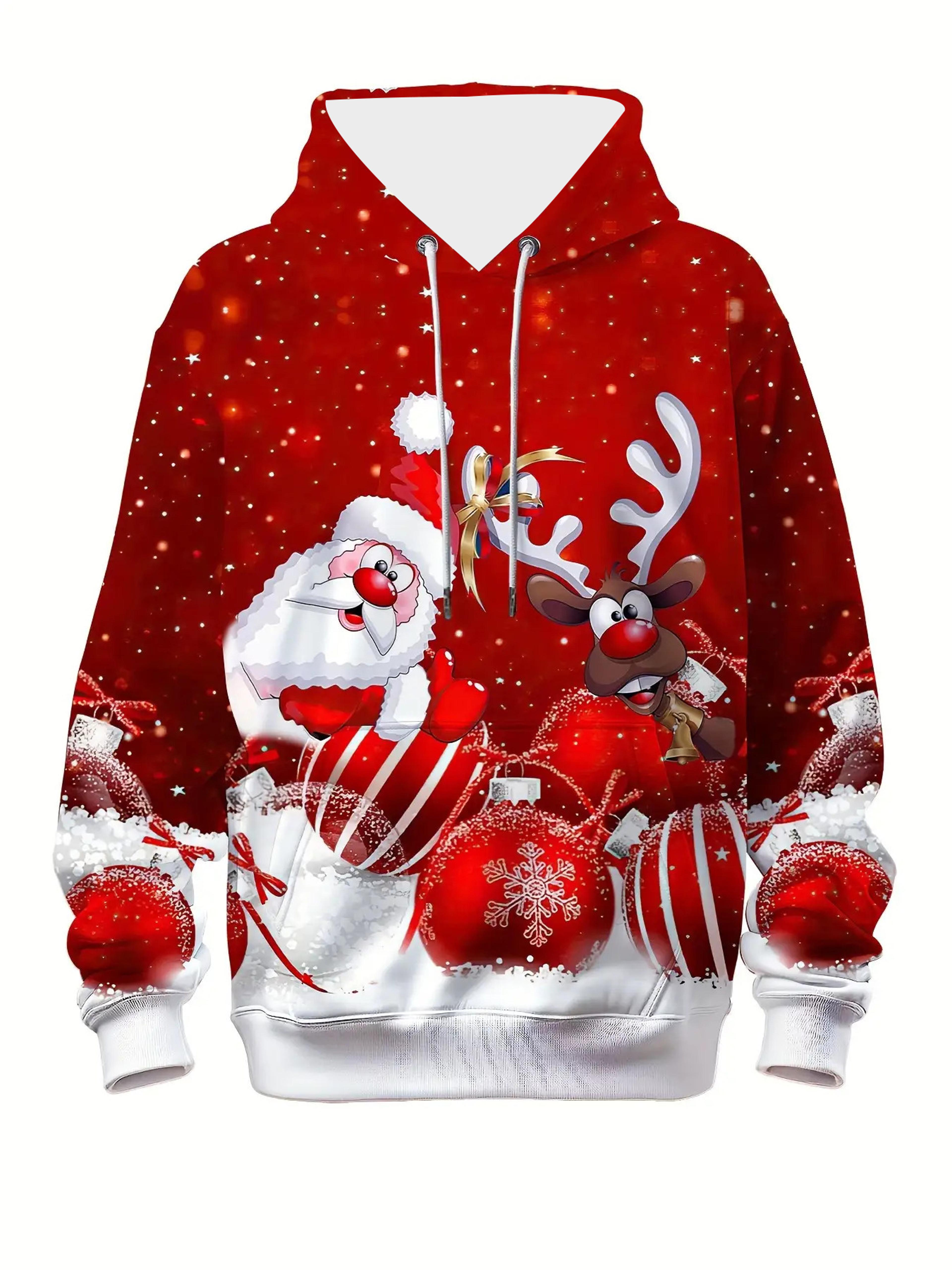 Oversized Men Clothing Hoodie Christmas Hoodie With Hood Men 3D Santa And Reindeer Print Winter Par 2