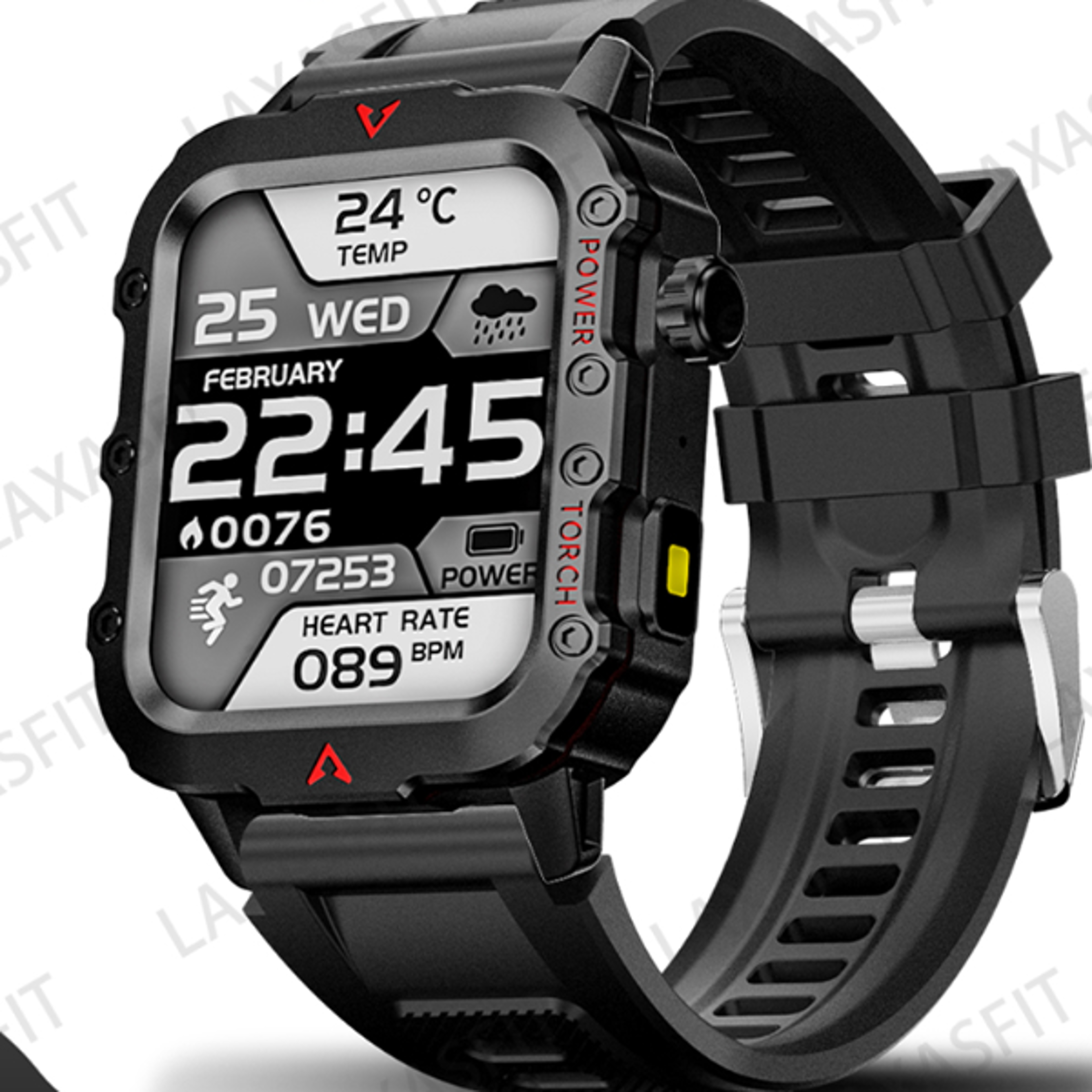 LED Flashlight Mens Smart Watch Health Monitoring Outdoor Sports Wristwatch