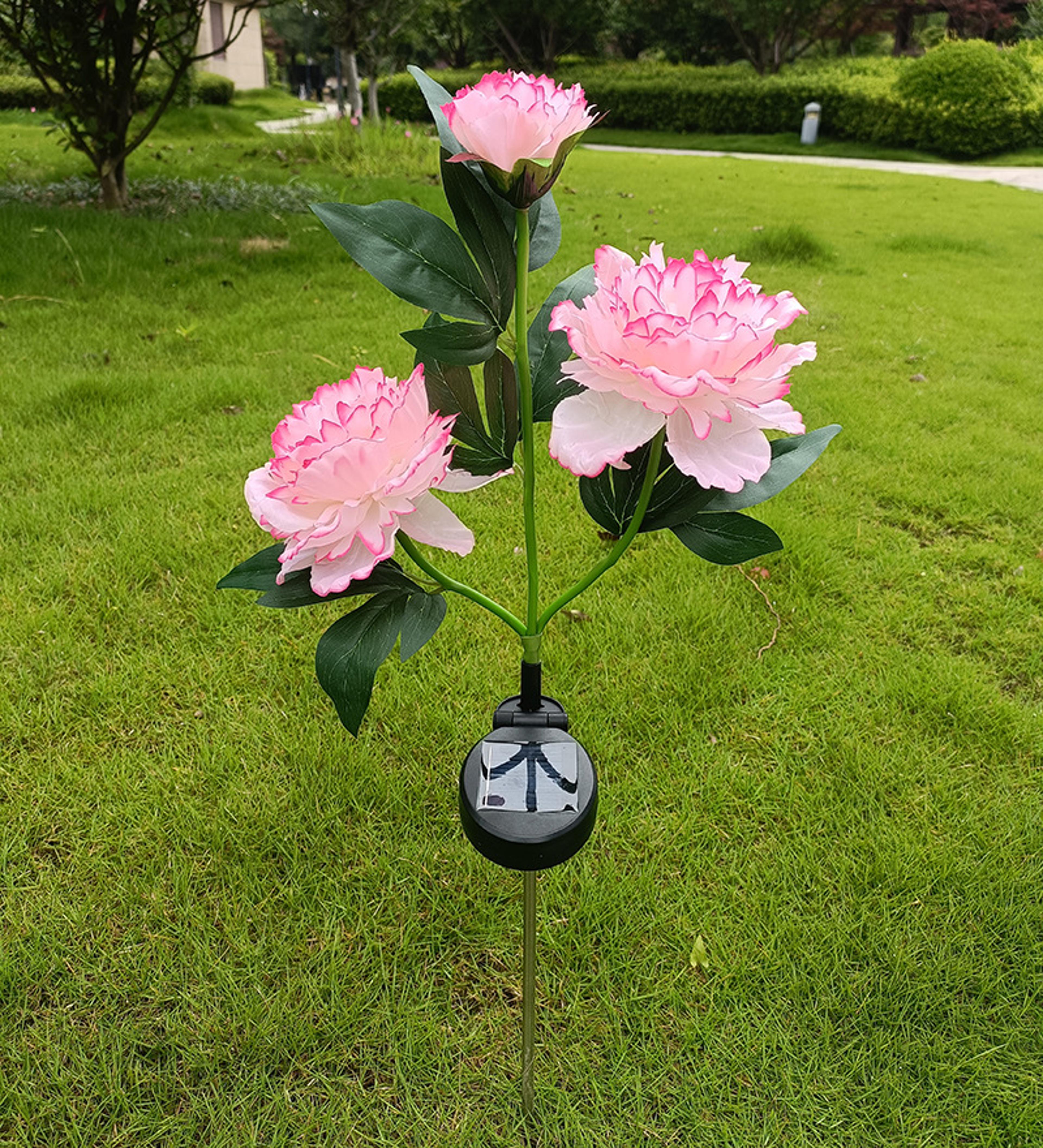 Pink Solar Garden Lights Waterproof 3 Head Peony Flowers Lamps For Yard Outdoor Pathway Christmas L