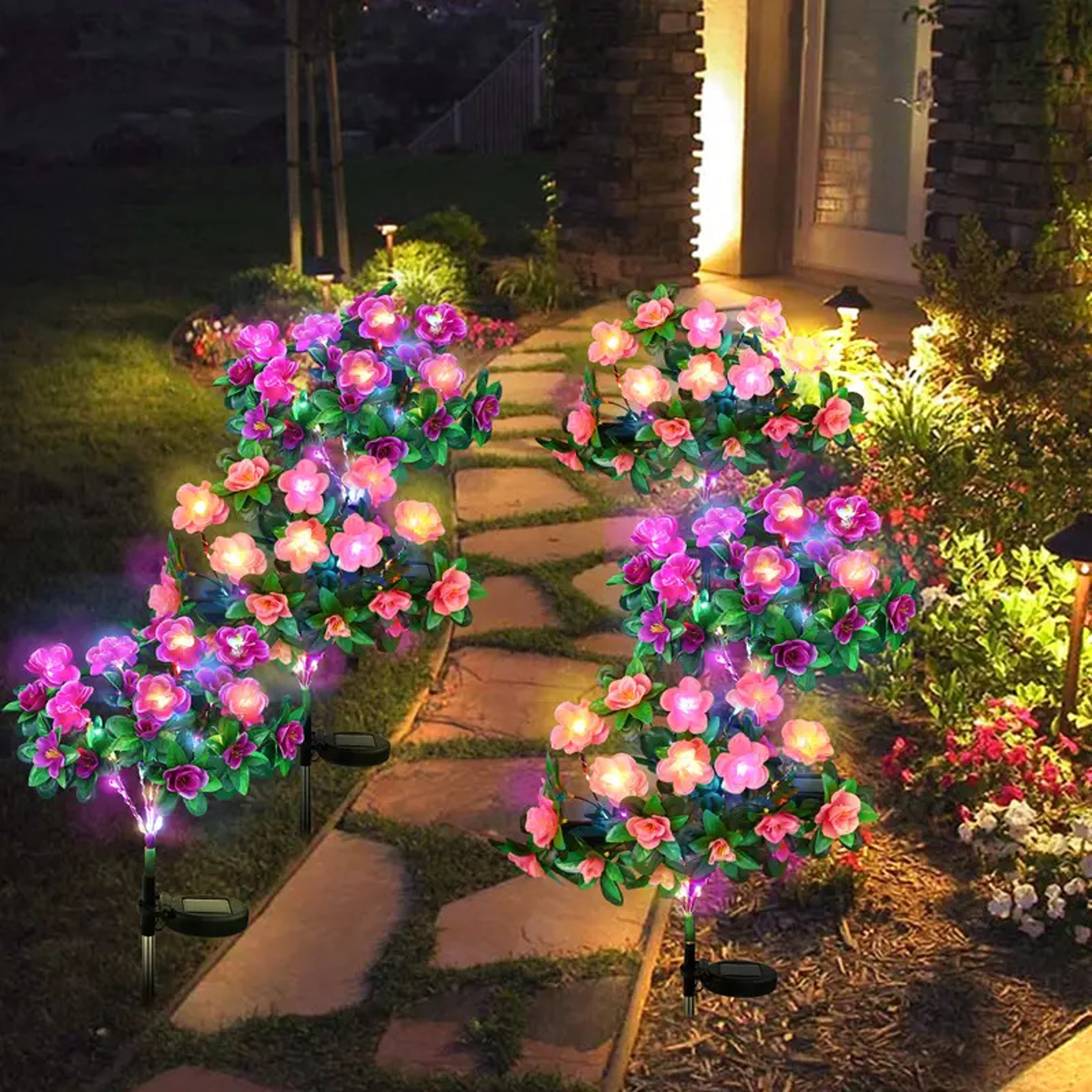outdoor landscape light for lawn patio, new led waterproof solar azalea flowers lights, garden path decorative lighting