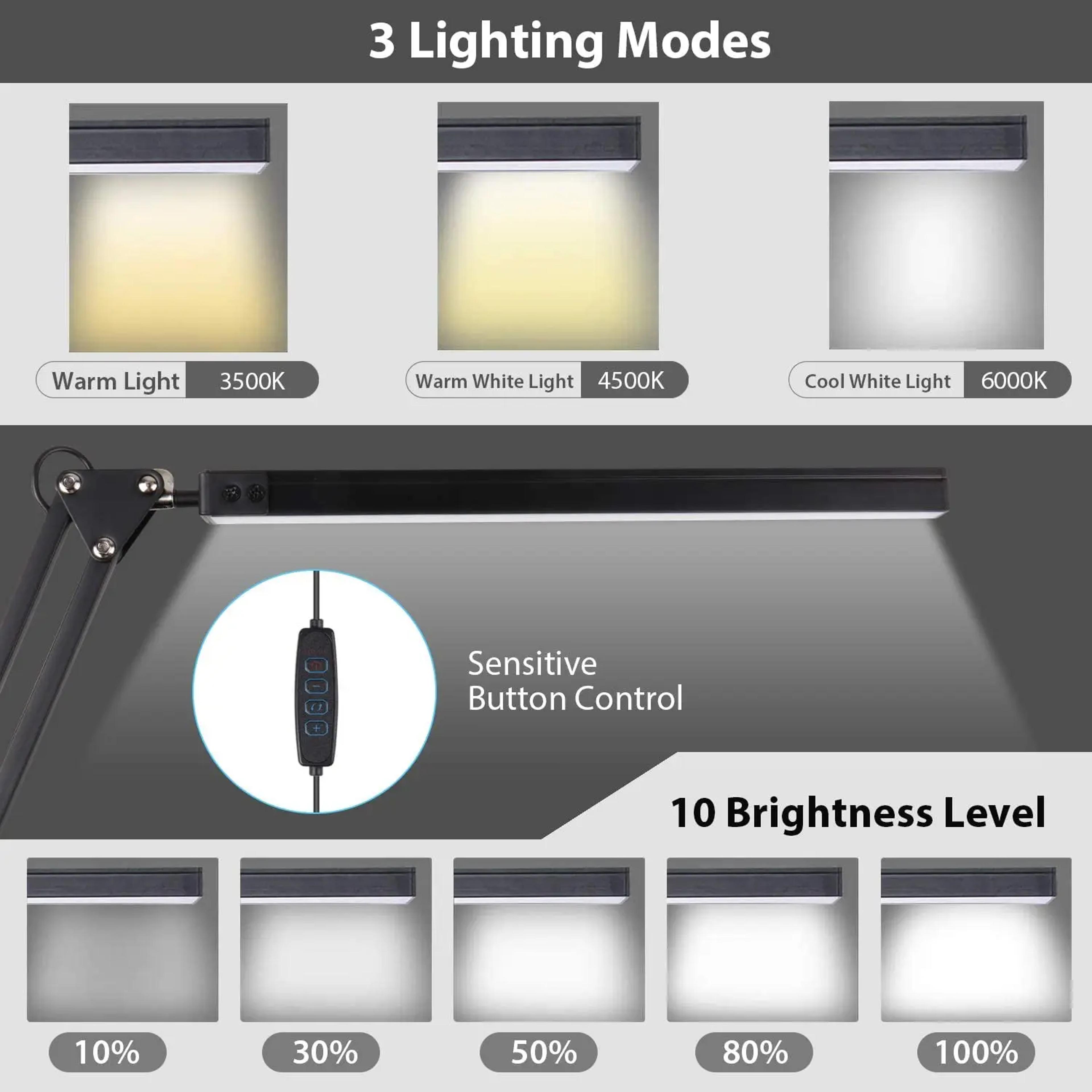 Adjustable Metal Swing Arm Desk Lamp With Clamp Eye Caring Architect Desk Light Color Modes With Me 3