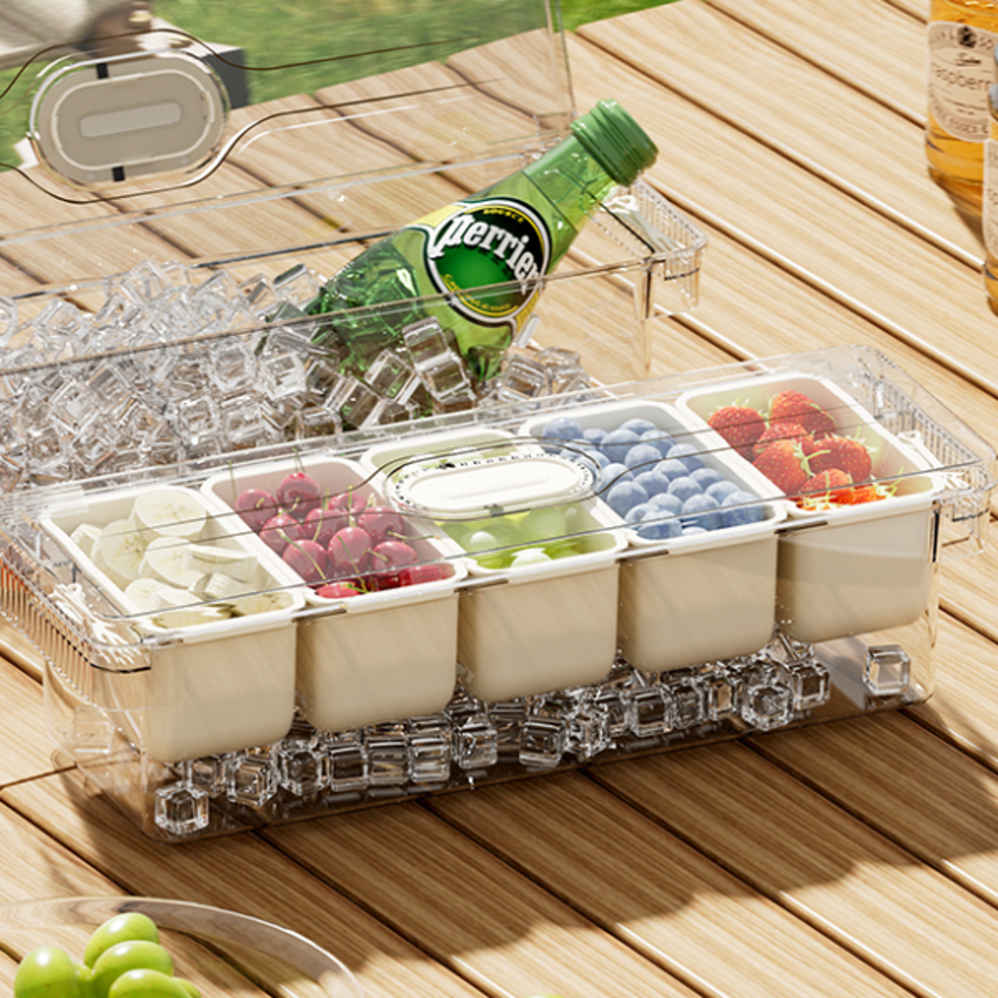 compartment snack container with lid, divided serving tray, kitchen food storage, fruit storage container