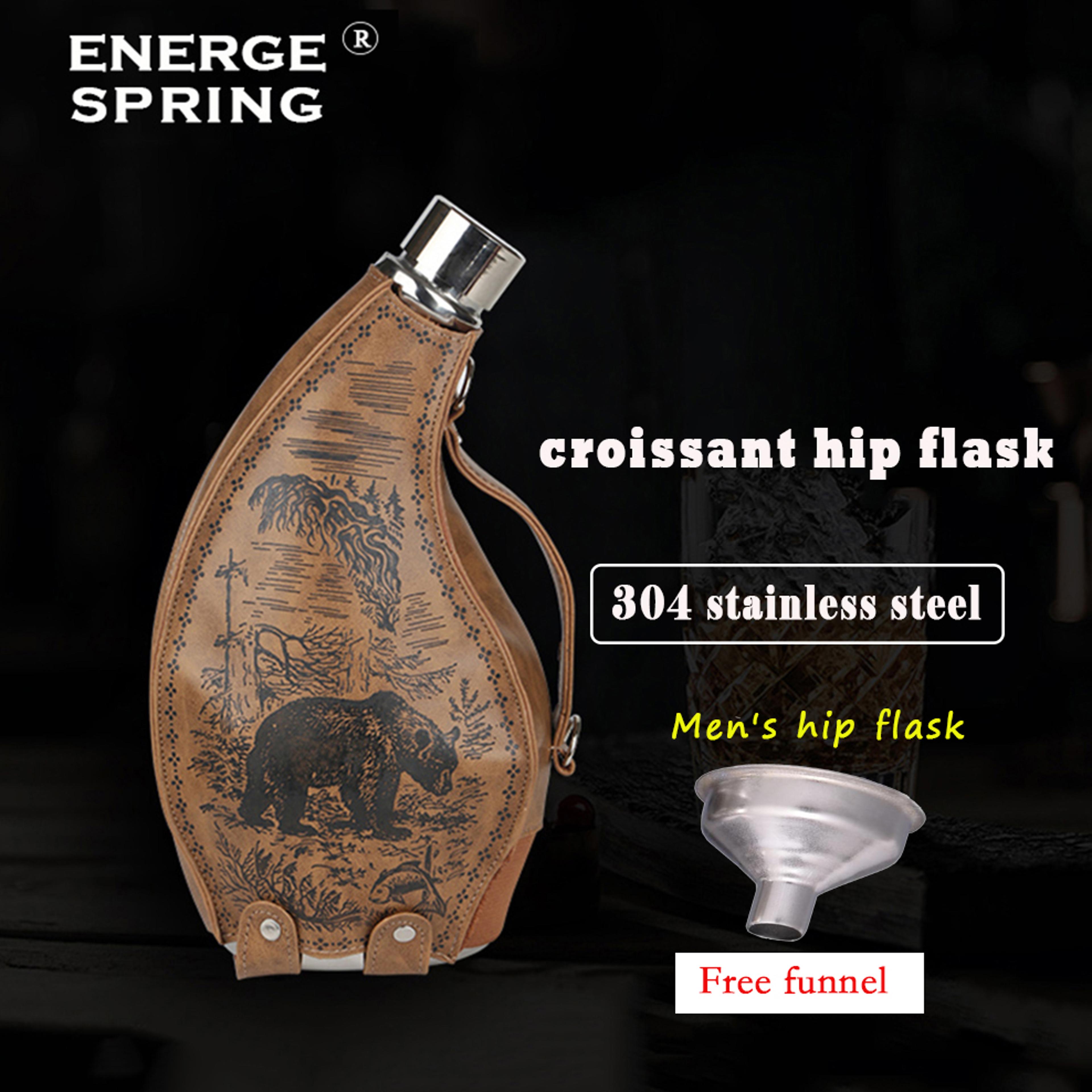 Leather Case Ox Horn Flagon With Funnel HighCapacity Stainless Steel Horn Hip Flask Western Cowboy  3