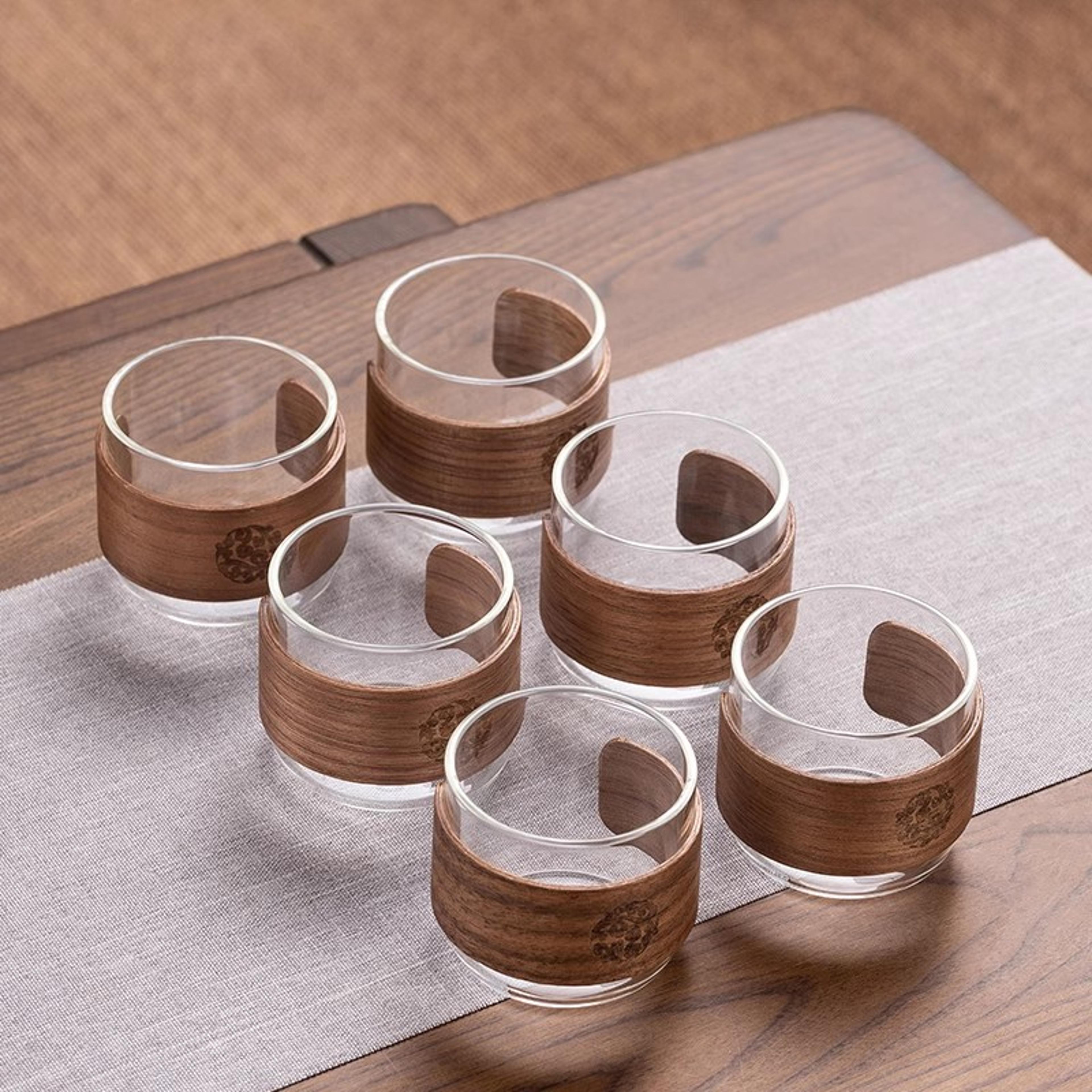 Home Coffee Espresso Mug Set Heatresistant Glass Tea Cup Scald Proof Wooden Holder Kungfu Tea Maste 5