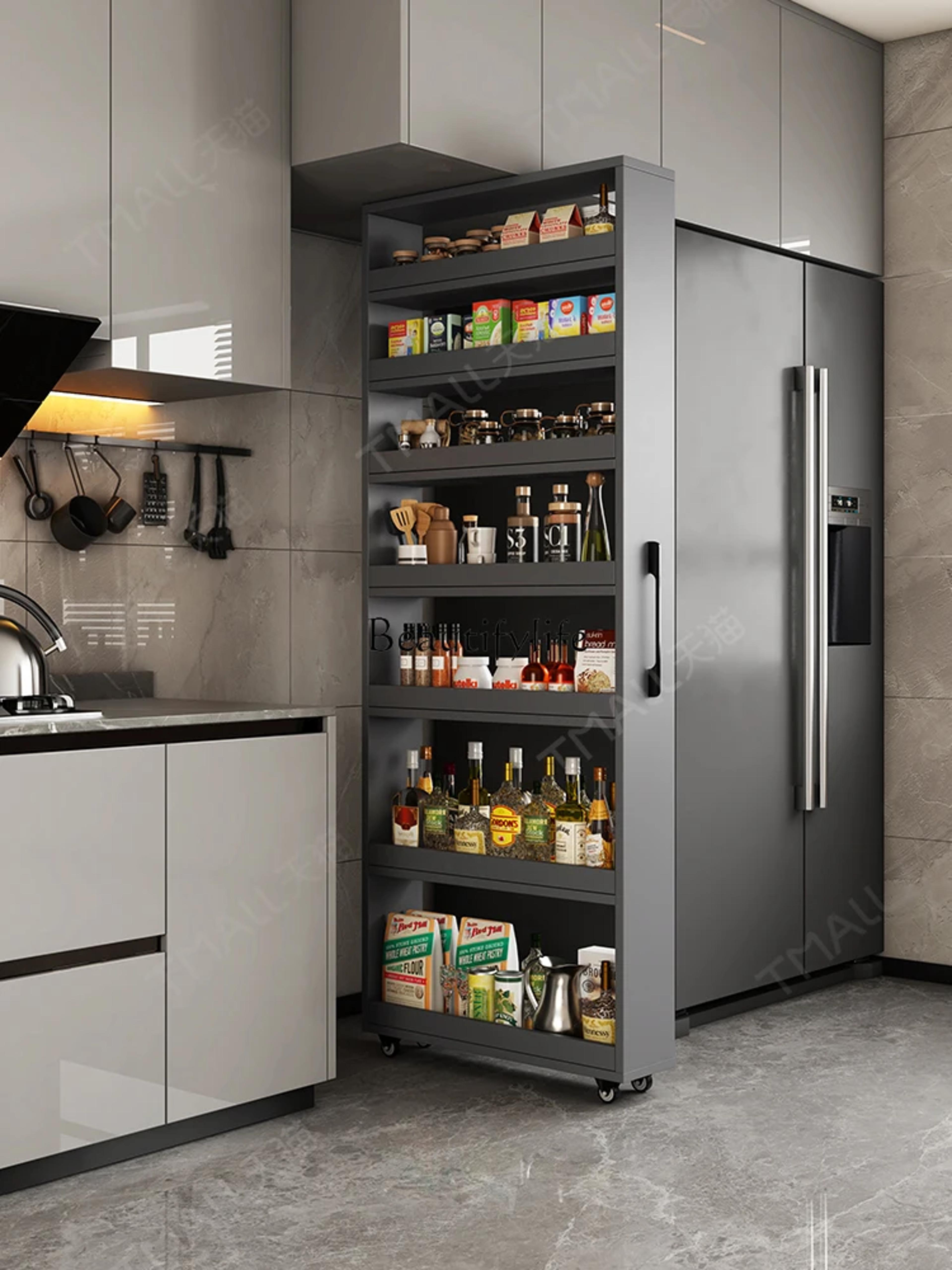 Extremely Narrow Kitchen Storage Side Pull Cabinet Refrigerator Gap Sideboard Cabinet Push And Pull 1