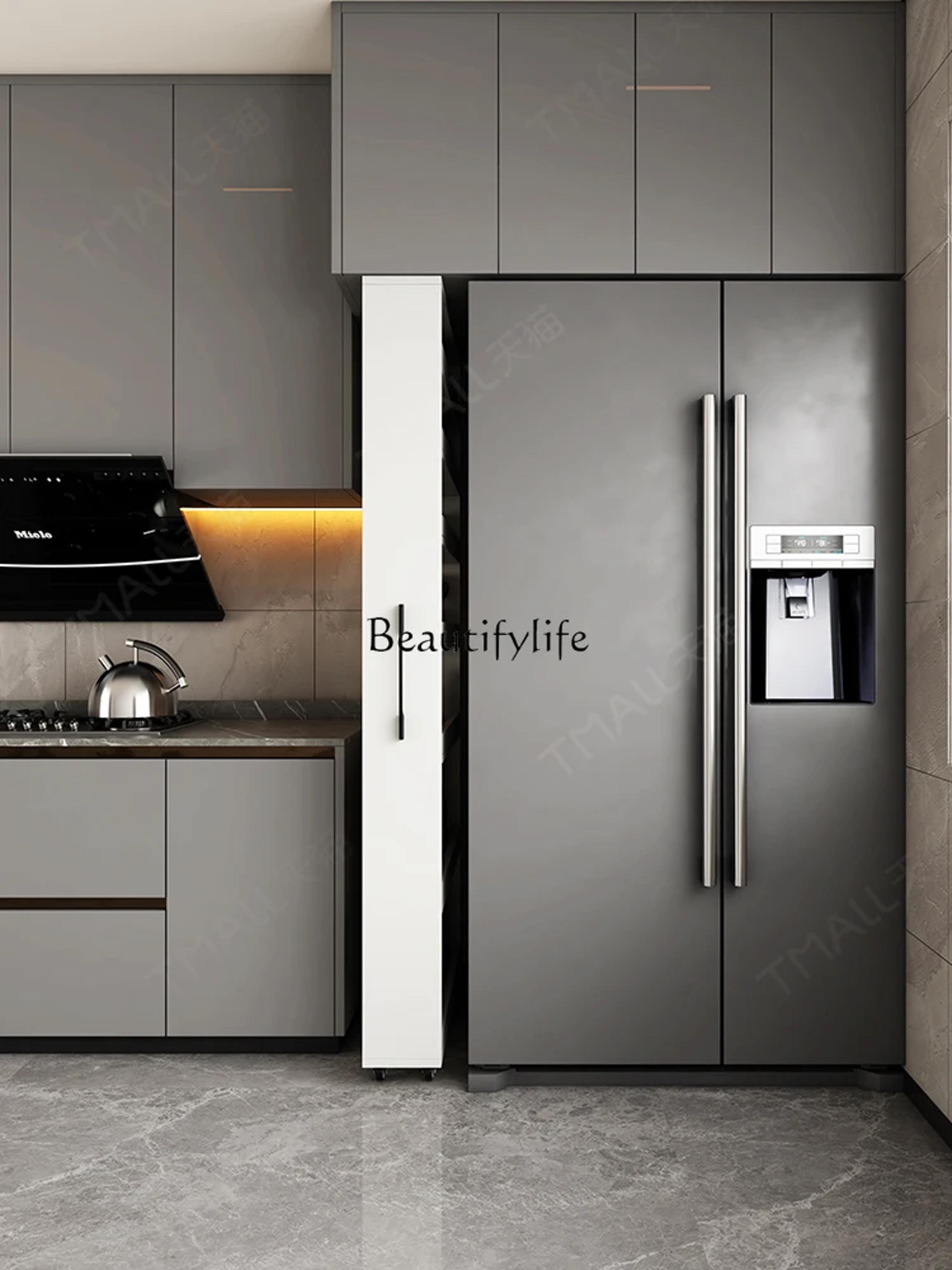 Extremely Narrow Kitchen Storage Side Pull Cabinet Refrigerator Gap Sideboard Cabinet Push And Pull 2