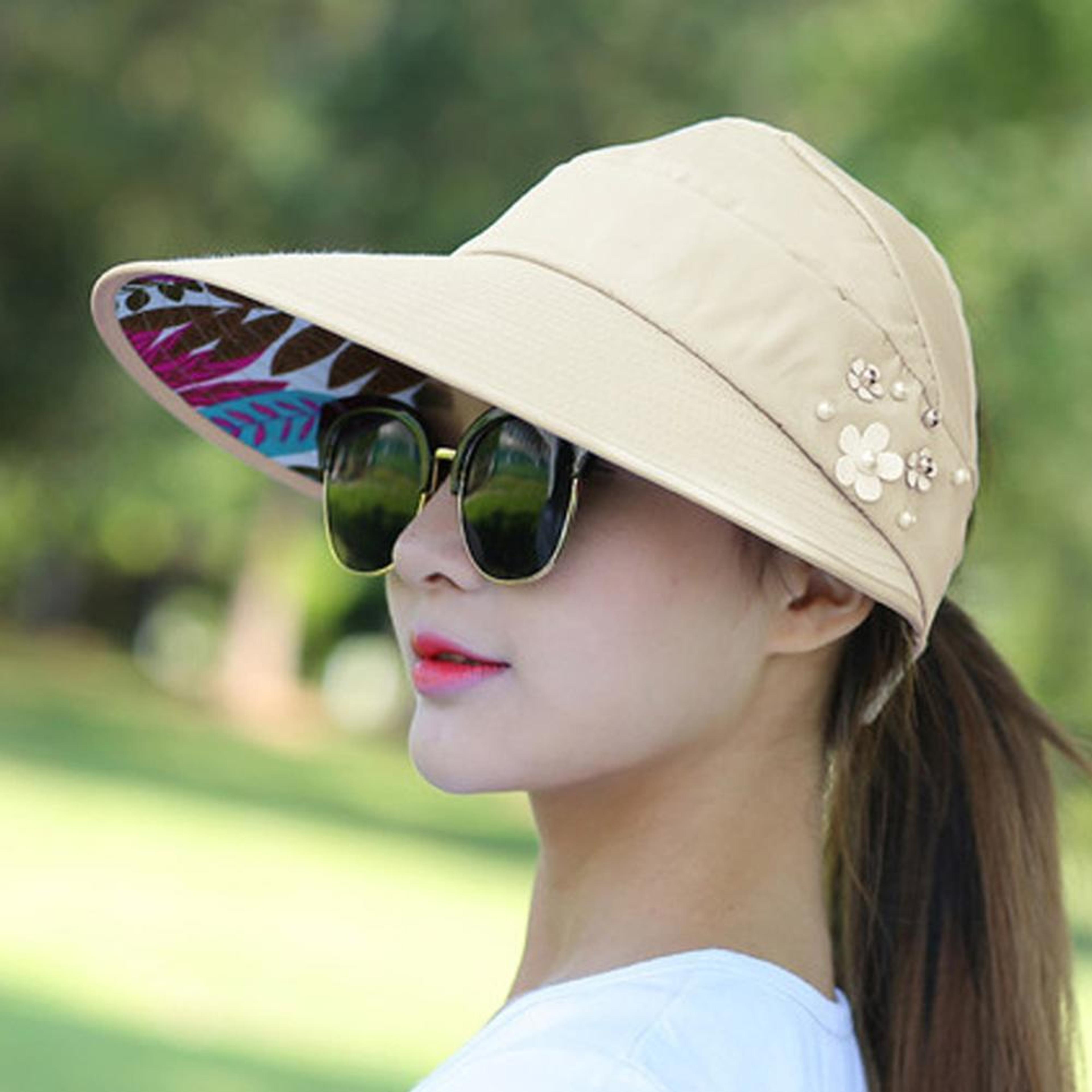 ladies fashion summer vacation wide brim foldable sun hat, anti-uv beach visor caps, casual hats for women
