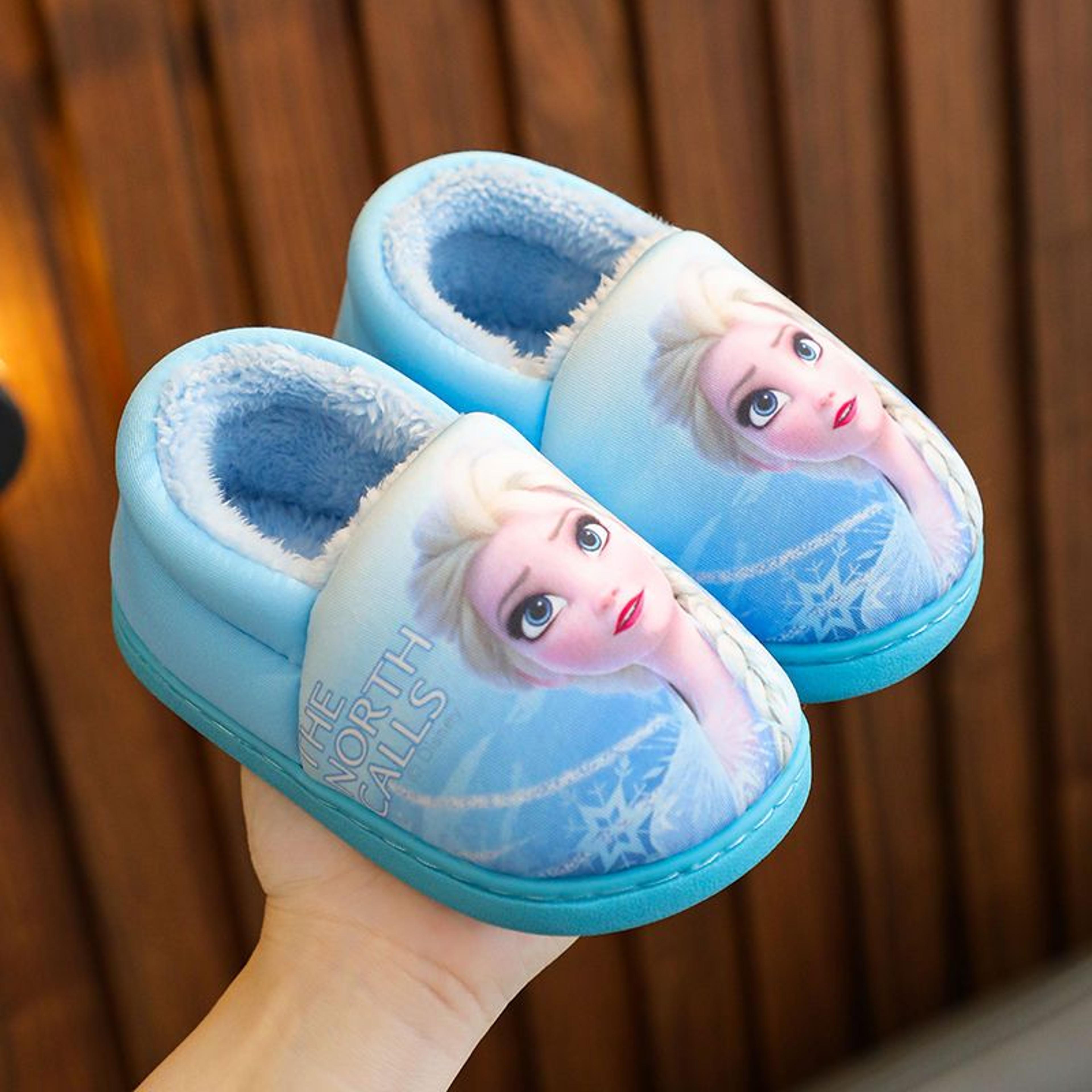 Elsa Winter Cotton Slippers For Girls Disney Princess Frozen Heel Slippers Black Purple Kids Warm F 4