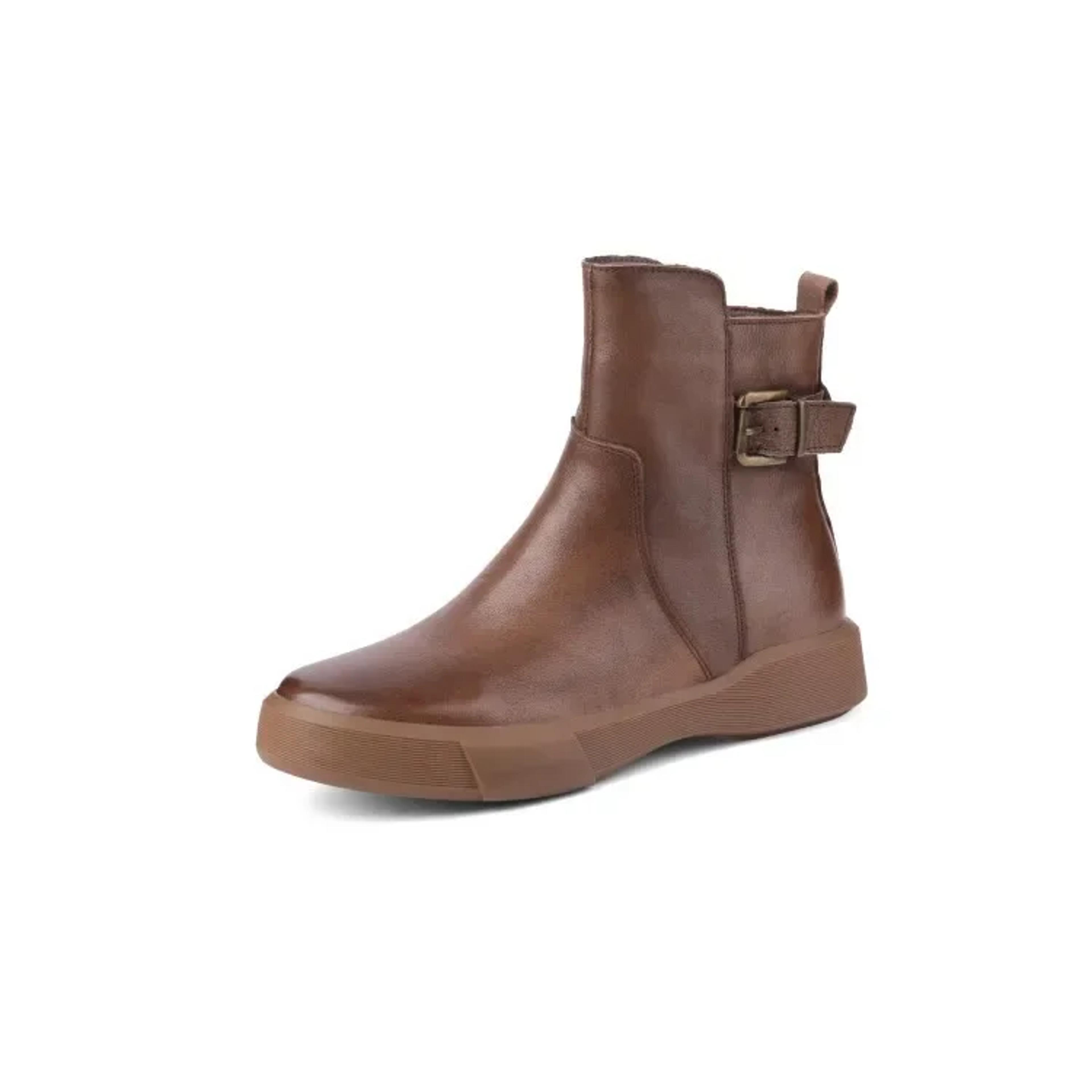 Winter Womens Shoes Retro Leather Ankle Boots Casual Platform Boots For Autumn Female Flat Short Bo 6