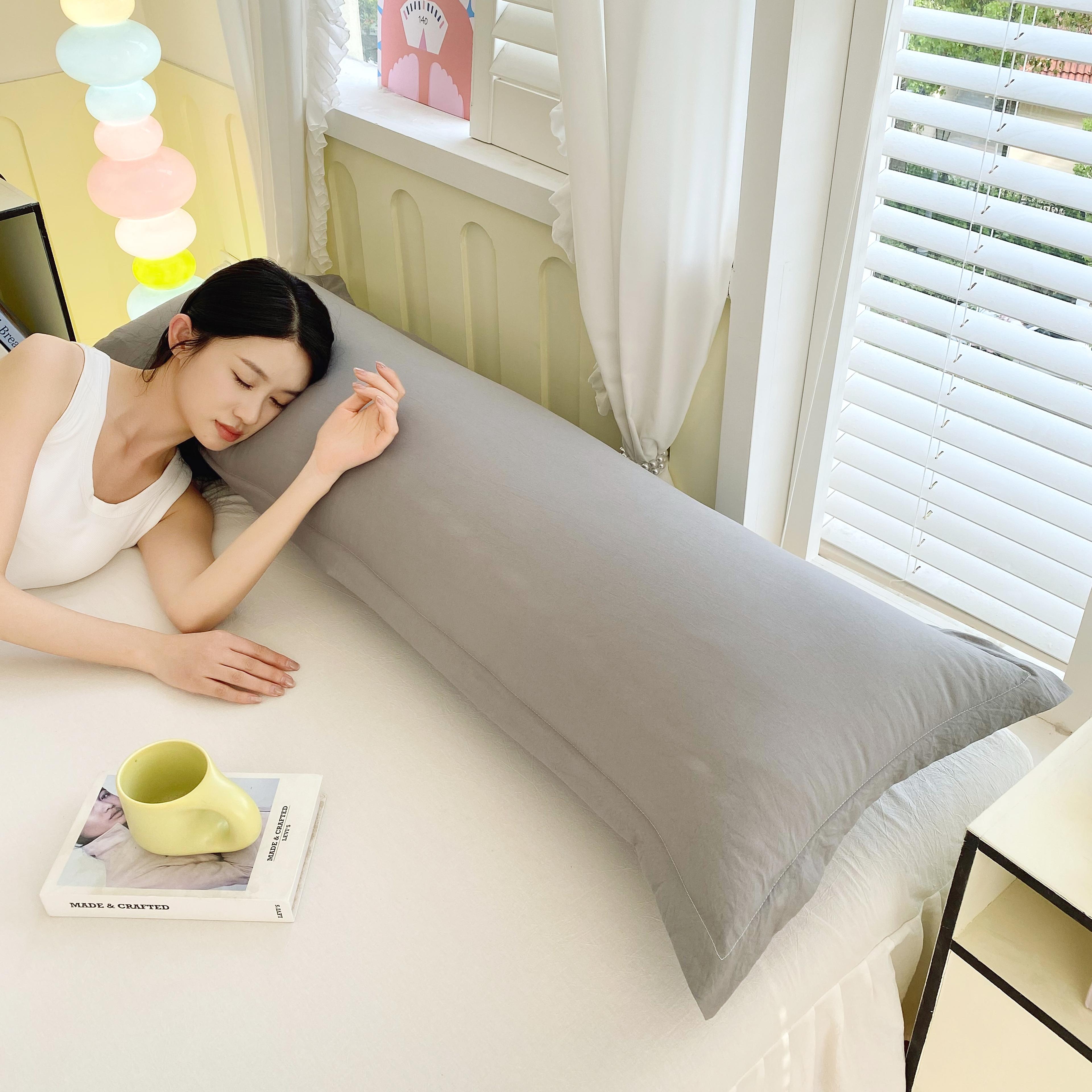 New SolidColor Washed Double Long Pillowcases Couple Pillowcases For Cozy Sleep Soft Cotton Pillowc 4
