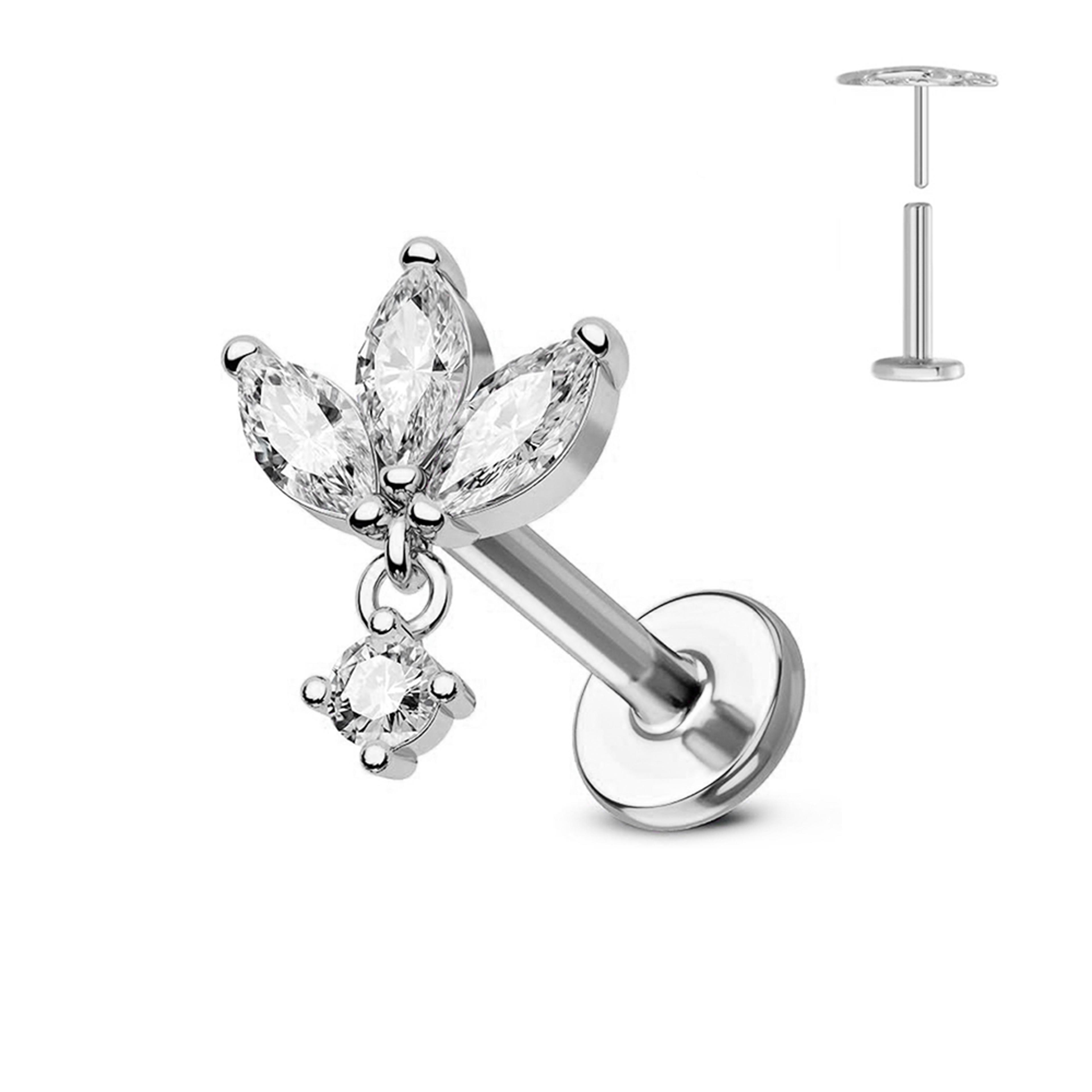 Titanium Flower Threadless Earring Petal Heart Butterfly Push In Labret Stud 18