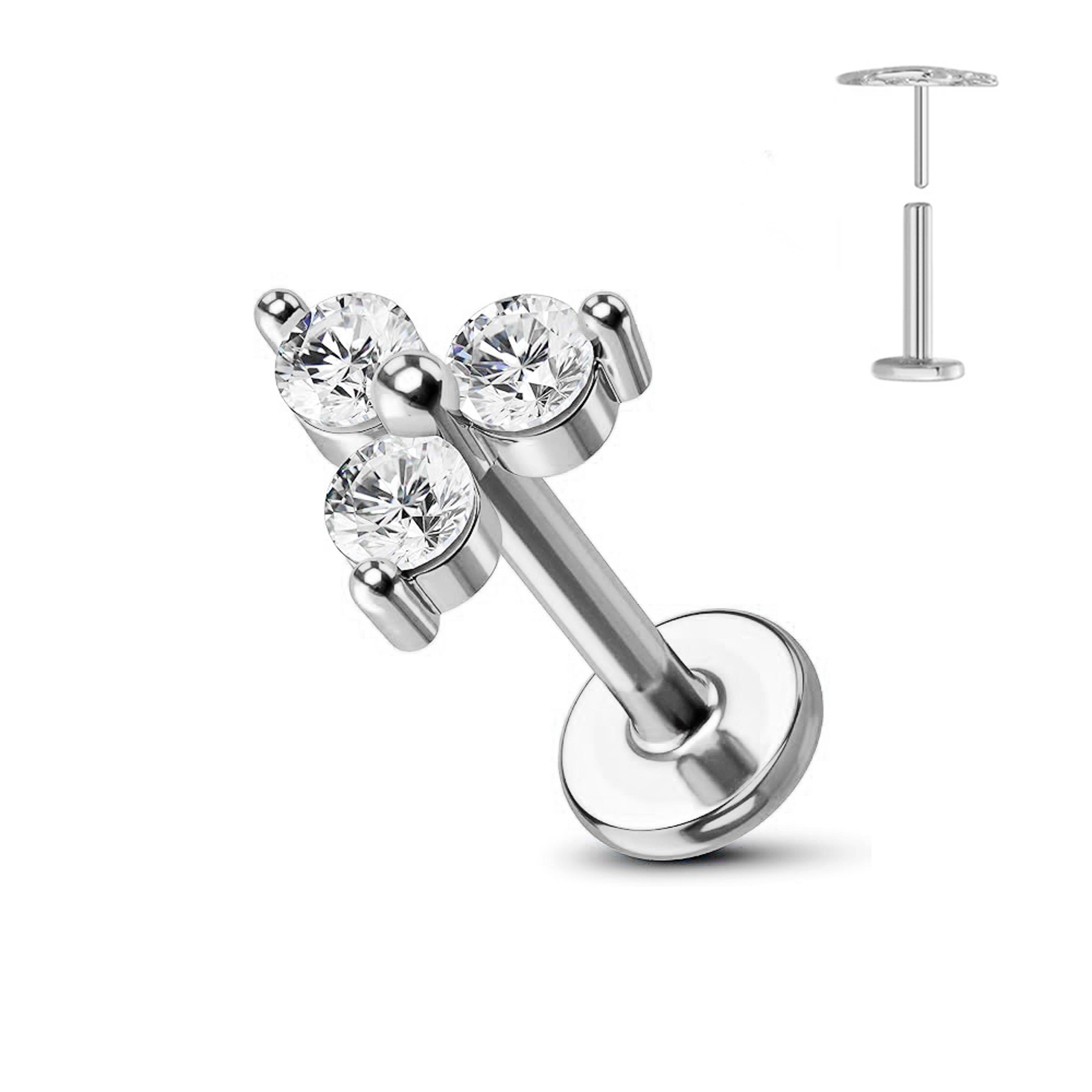 Titanium Flower Threadless Earring Petal Heart Butterfly Push In Labret Stud 19