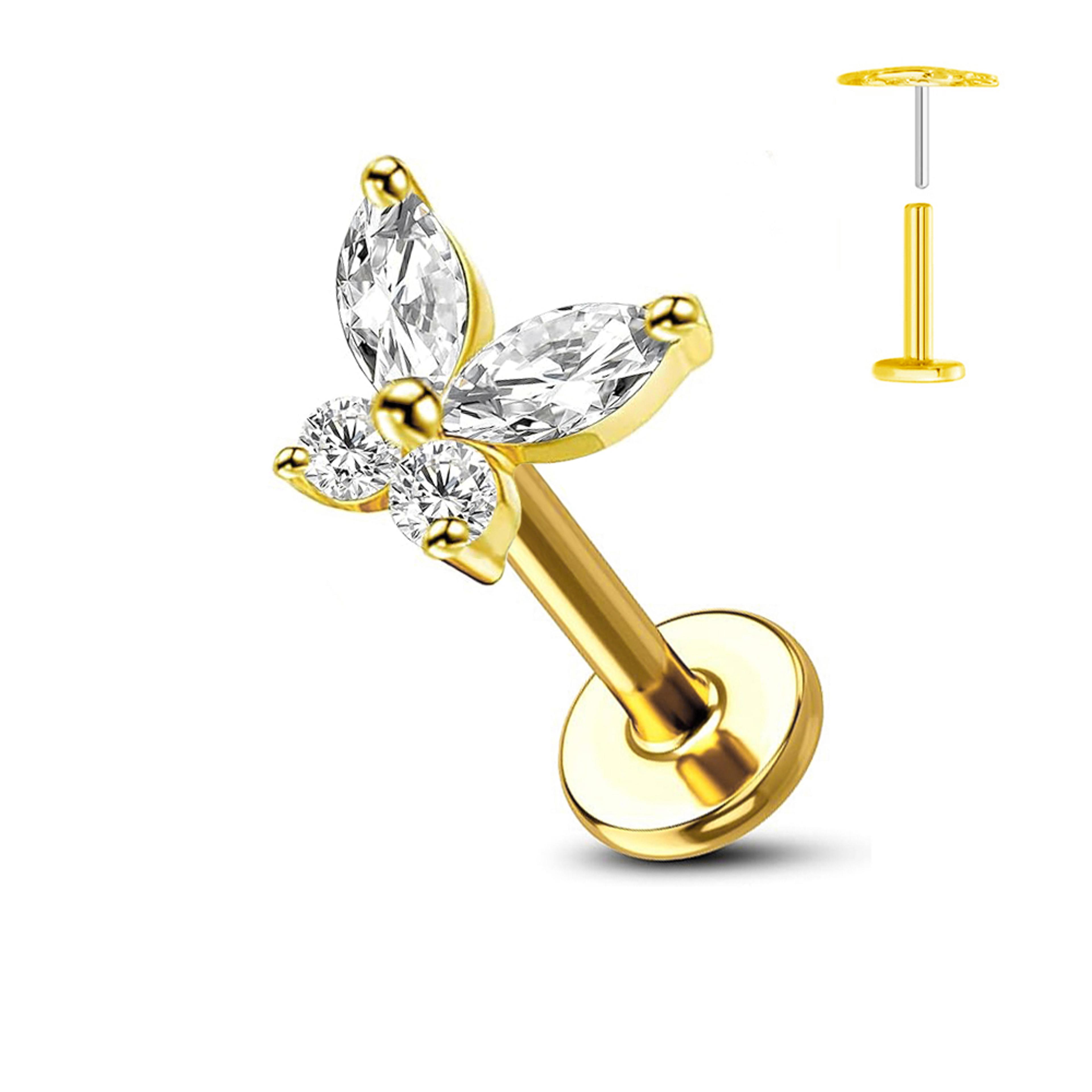 Titanium Flower Threadless Earring Petal Heart Butterfly Push In Labret Stud 17