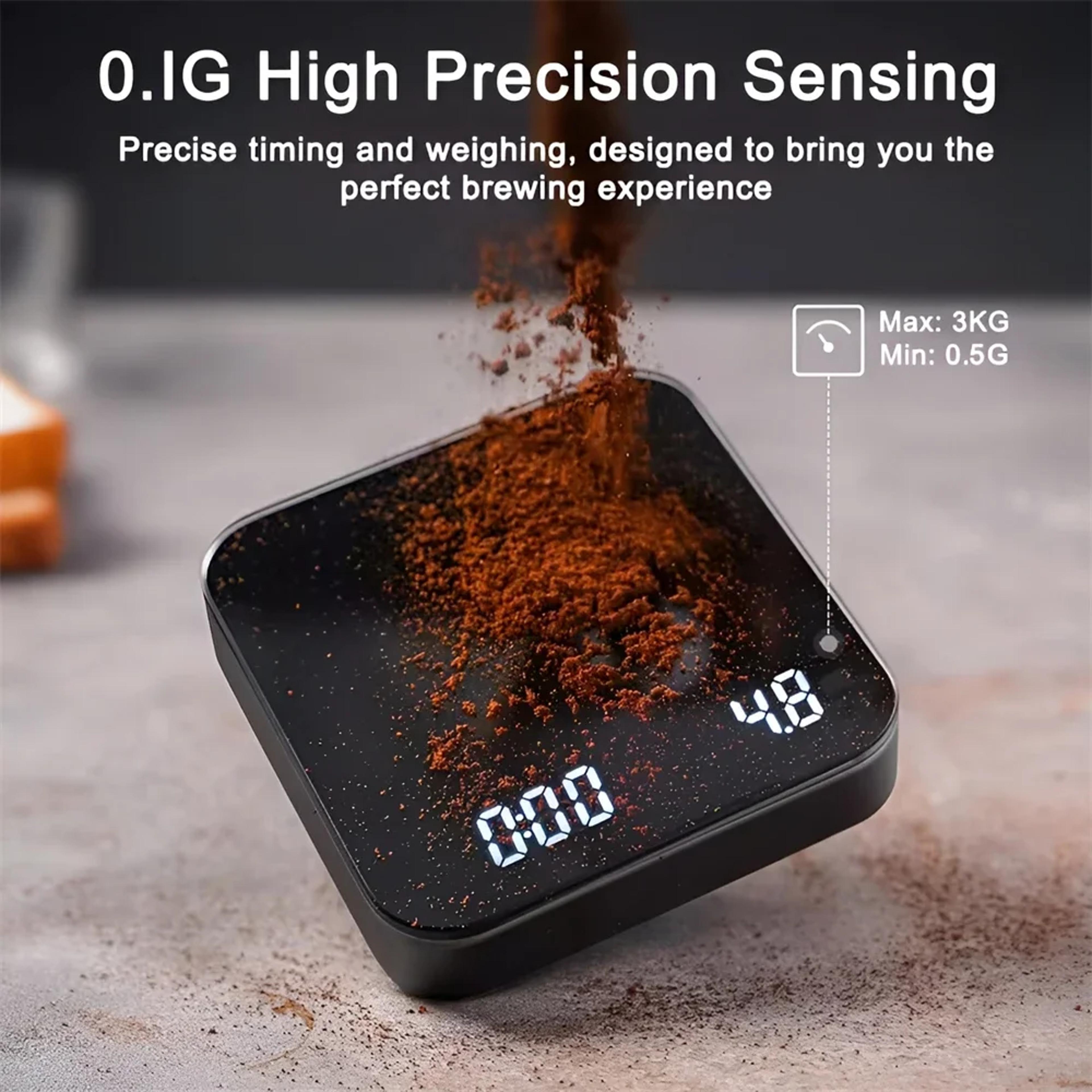 Digital Coffee Scale With Timer LED Display USB Rechargeable Food Safe Silicone Pad Black 3